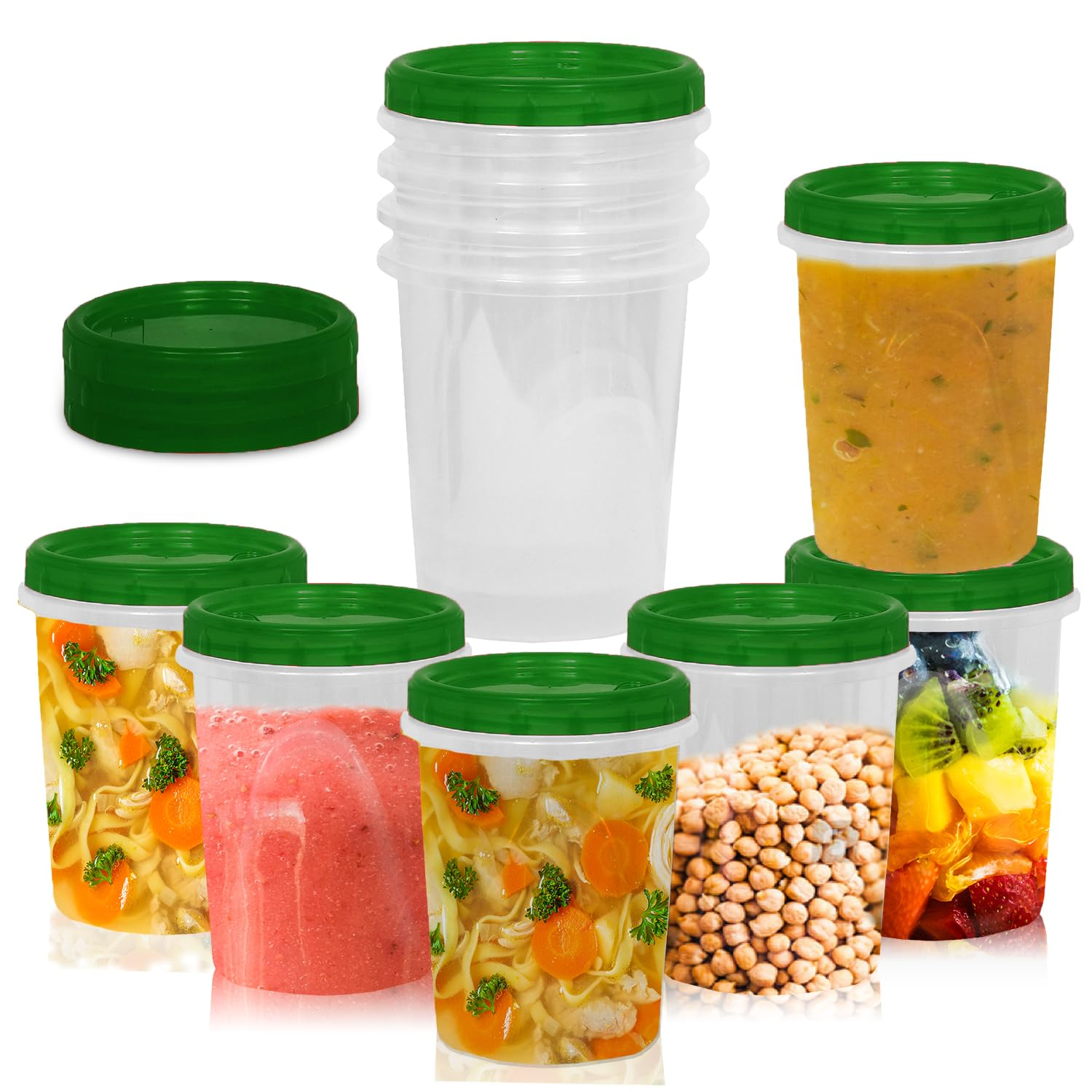 [Green - 12 Pk] Airtight Deli Containers with Lids Twist Lock Top Clear Food Storage for Meal Prep Snacks and Leftovers Freezer and Microwave Safe Stackable Leak-Resistant and 12 Pc. Set (32 Ounce)