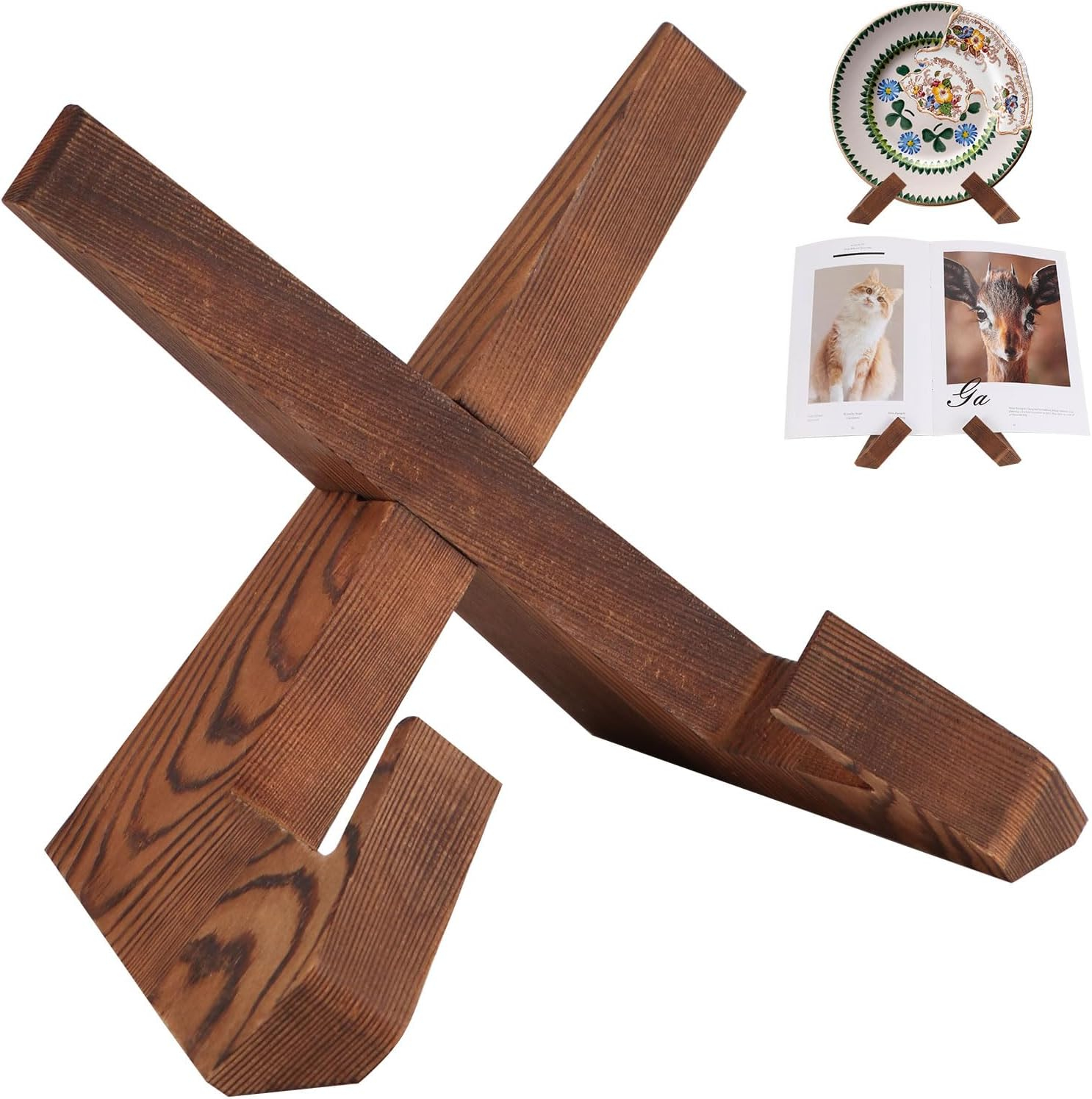 Rustic Brown Solid Wood Adjustable Cookbook Stand Holder