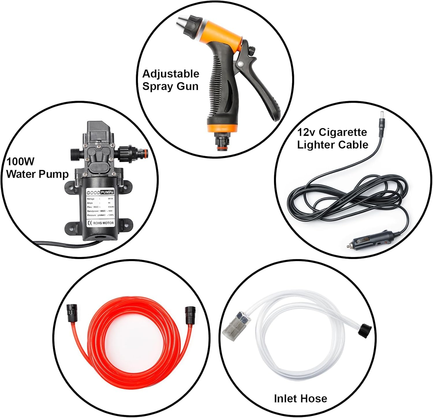 Portable Intelligent Electric Pressure Washer Pump 100W 160 PSI 12V Portable Pressure Powerful Washing Kit with 21.3 Feet PVC Hose for Home, Car, Garden, Projects (100 W-Black Hose)