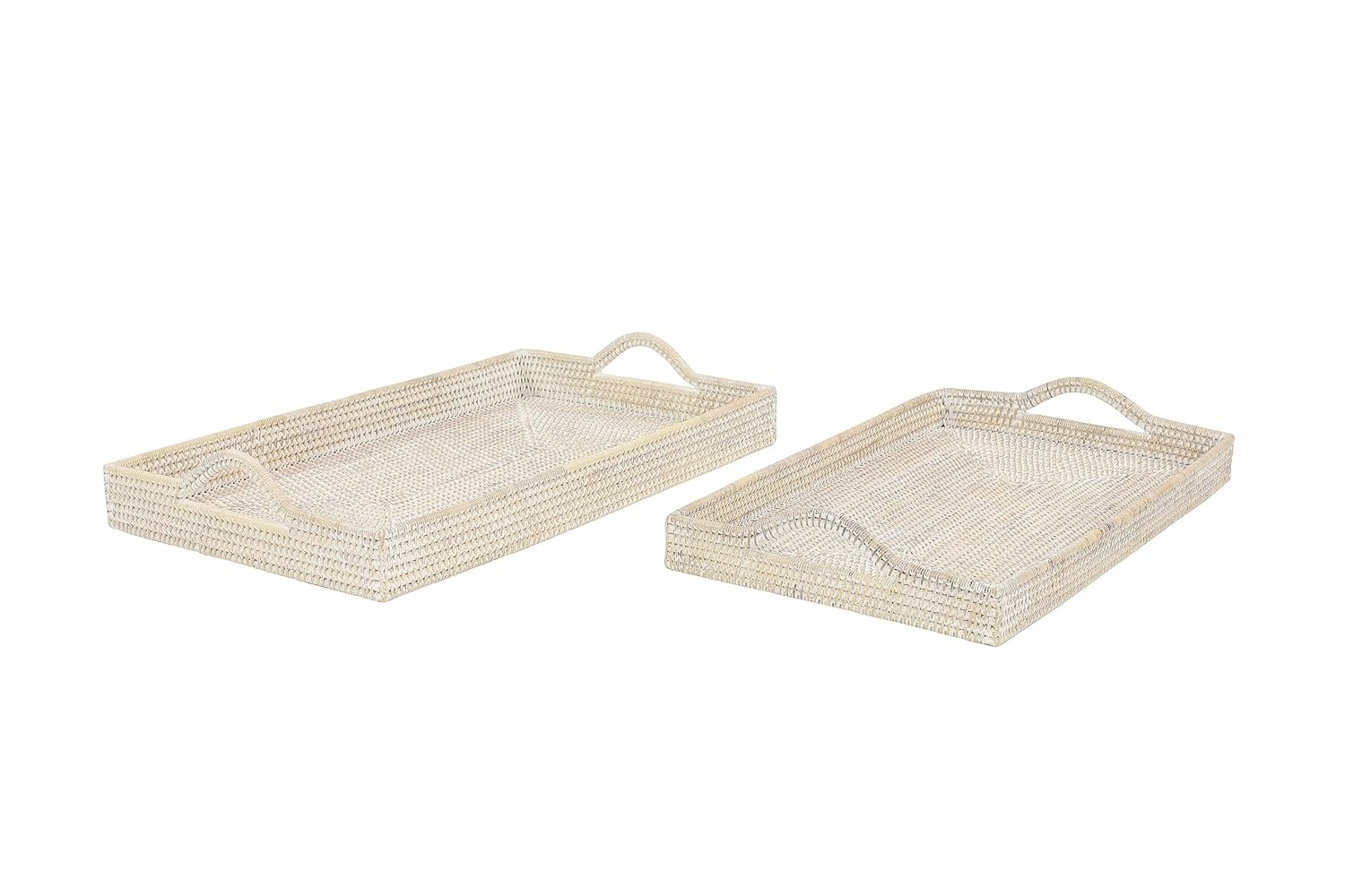 DecMode 26", 23"W Cream Rattan  Tray, 2-Pieces