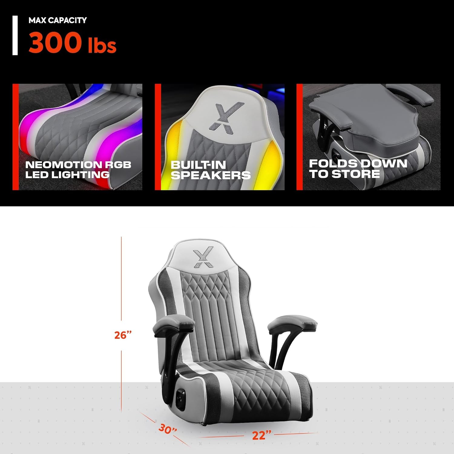 X Rocker Video Gaming Floor Rocker Chair, Built-in Audio, Back to School, Foldable, for Gamers, Bedroom, or Game Room for Boys, Girls, Teens 5-17