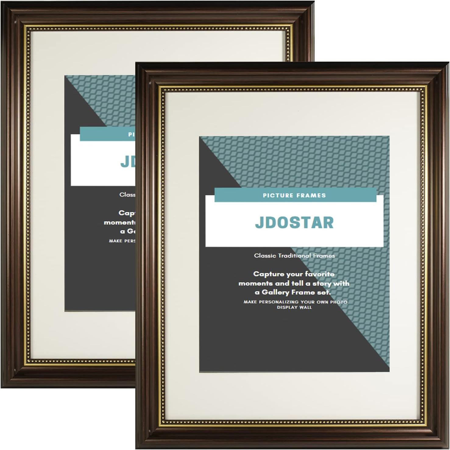 4x6 Picture frames set of 2, Photo frames 4x6 with Real Glass, Tabletop Display & Wall Mount, Brown with Gold Bead