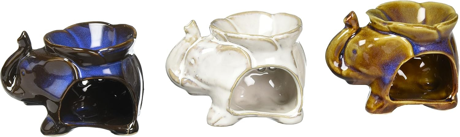 Porcelain Elephant Trio Oil Warmers in Multicolor