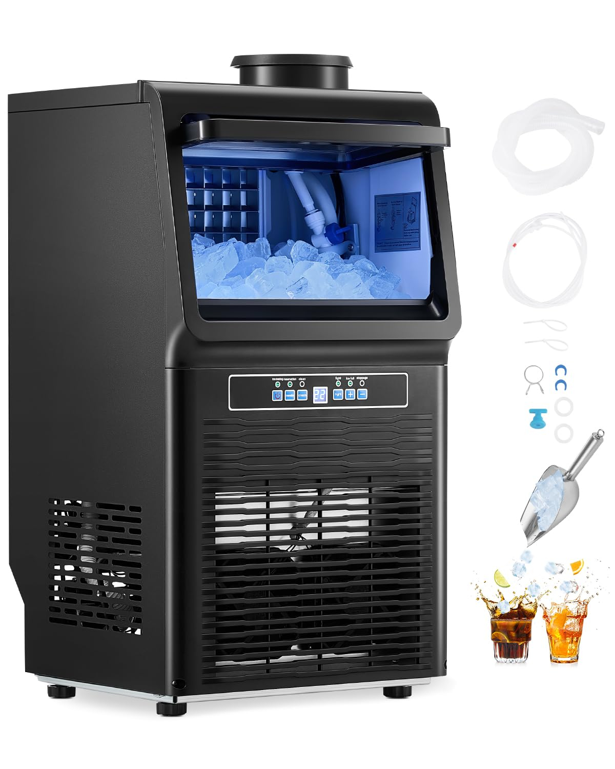 VEVOR Commercial Ice Maker Machine with 2 Water Inlets, 70lbs/24H Ice Maker Machine with 12lbs Storage Capacity, 36 Ice Cubes in 15 Minutes, LED Digital Display Self-Cleaning for Bar Office Restaurant