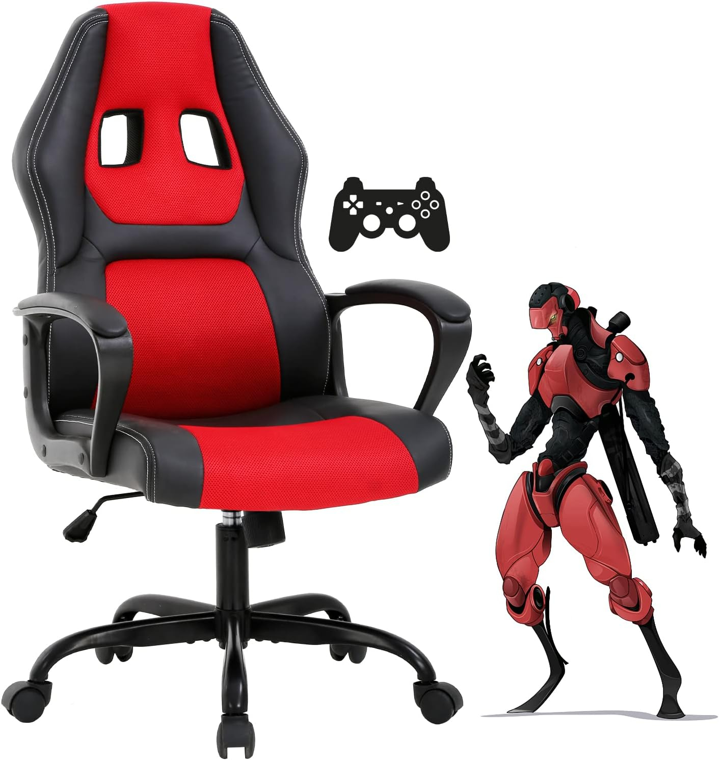 Dkelincs Gaming Chair Adjustable Game Chair PU Leather Computer Chair High Back Office Desk Chair with 360° Rolling Wheels & Lumbar Support for Teen, Red