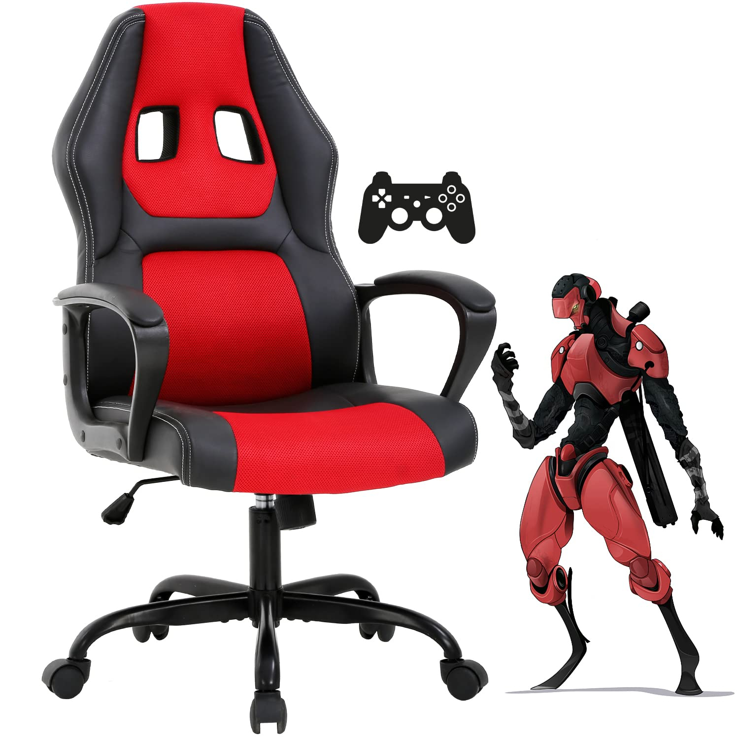 Dkelincs Gaming Chair Adjustable Game Chair PU Leather Computer Chair High Back Office Desk Chair with 360° Rolling Wheels & Lumbar Support for Teen, Red