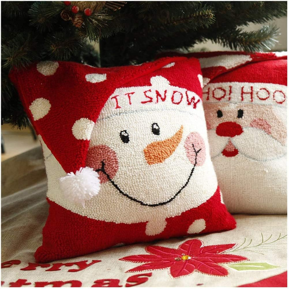 13.75" Red and White Unique Hooked 3D Snowman Pillow