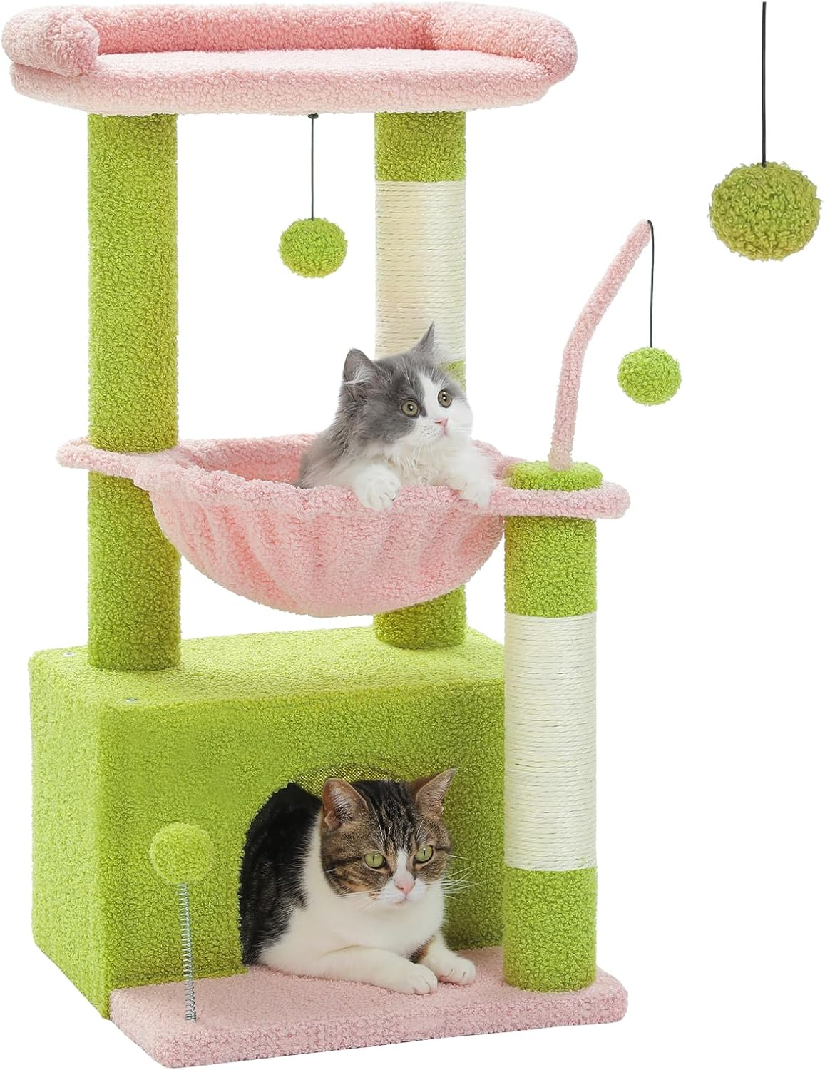 PEQULTI 4-In-1 Multi-Level Cat Tower, 33'' Pink Cat Tree For Indoor Cats With Large Cat Condo, Cat Scratching Post For Cats With Deep Hammock& Cozy Top Perch