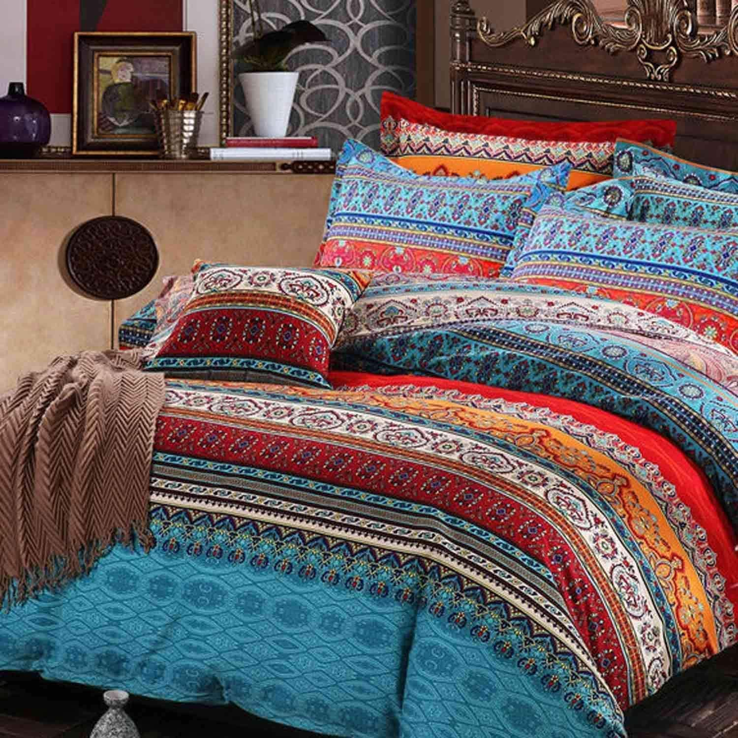 Bohemian King Duvet Cover Set - Microfiber Bedding, 3 Pieces Retro Boho for All Seasons, 1 Cover and 2 Pillowcases With Zipper Closure, Easy Care