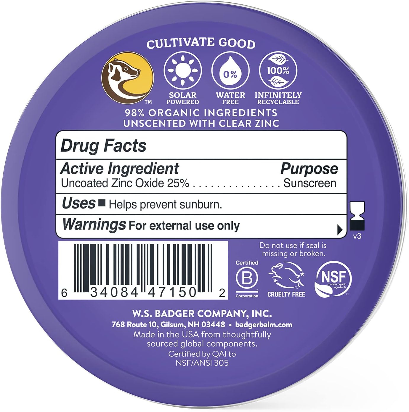 Badger Adventure Sport Sunscreen Cream, SPF 50, 2.4 oz