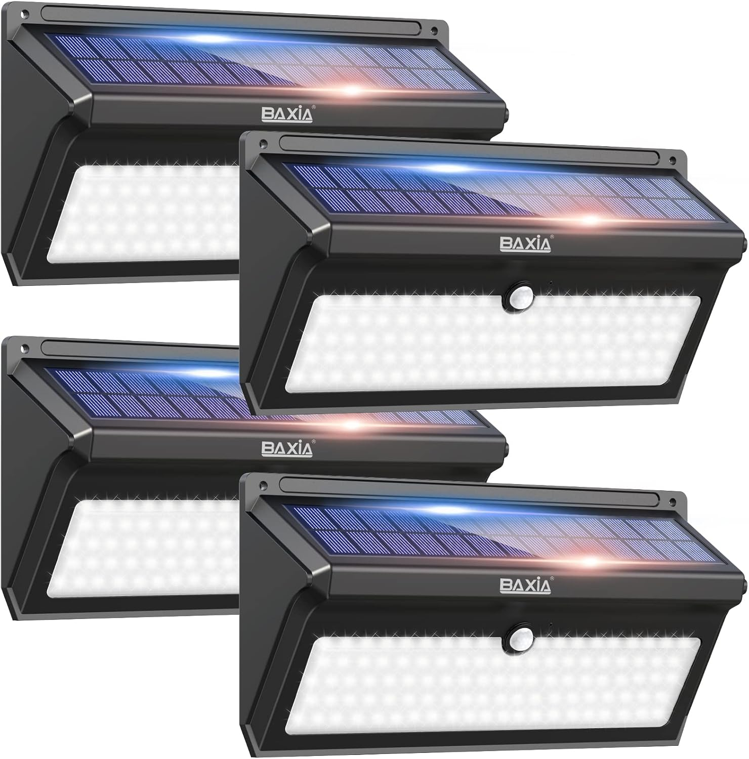 BAXIA TECHNOLOGY Solar Lights Outdoor, Wireless 100 LED Solar Motion Sensor Lights Waterproof Security Wall Lighting Outside for Front Door, Backyard, Steps, Garage, Garden (2000LM, 4PACK)
