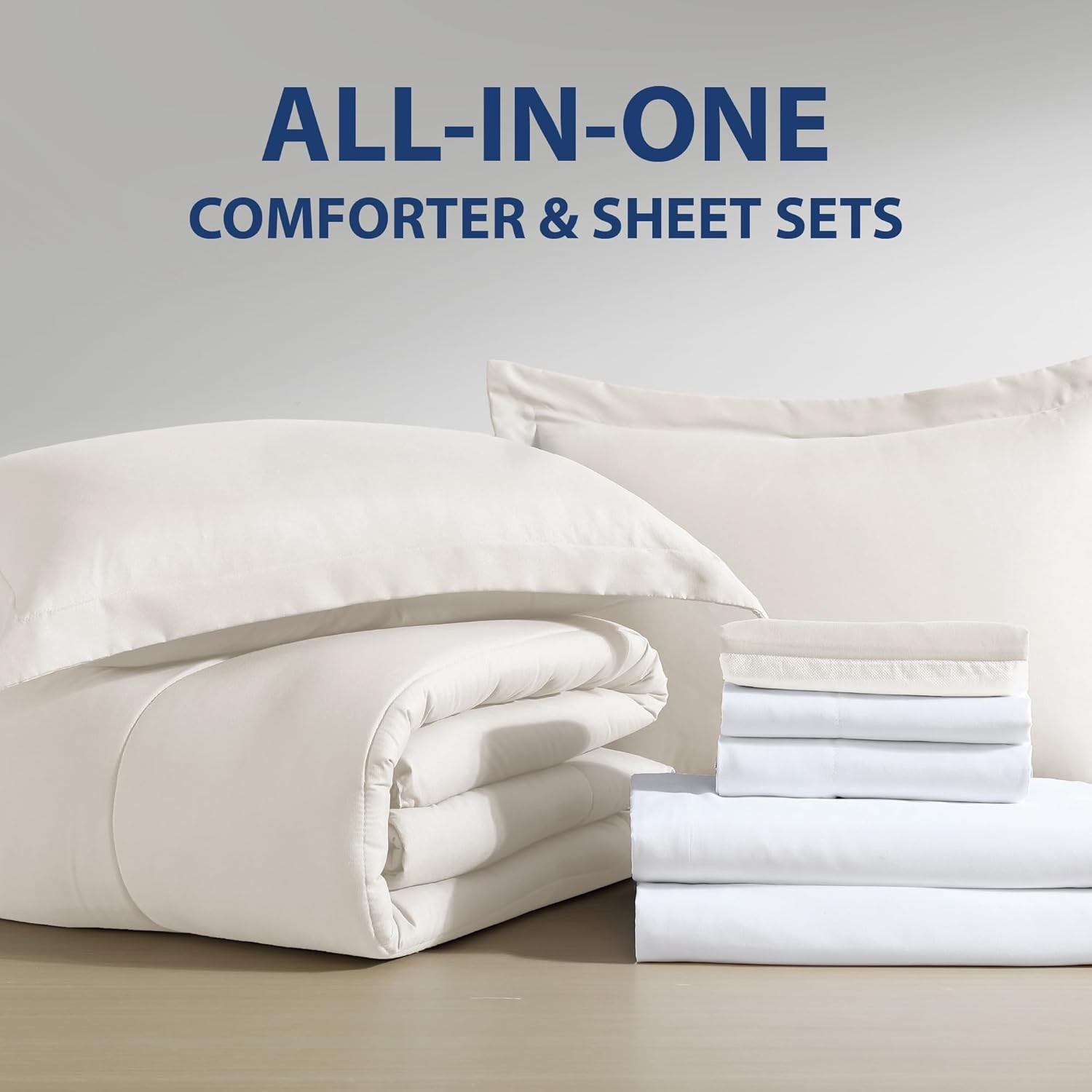 Cathay Home Basic Bedding Home Essential Ultra Soft Lightweight 8PC Wrinkle Resistant Microfiber Bed in a Bag Set (Includes Complete Sheet Set, Comforter Set & Bedskirt) - Twin, Coconut Milk