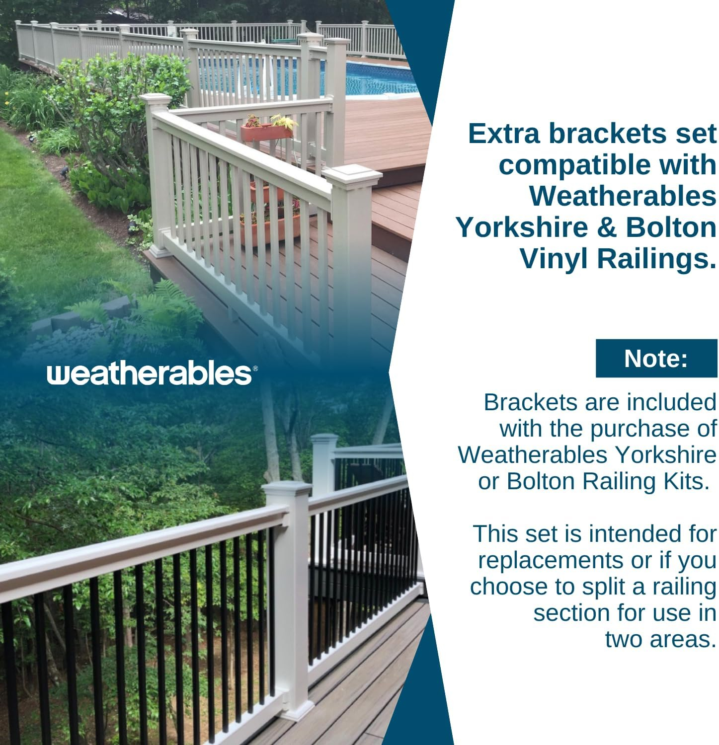 Weatherables Stair Vinyl Railing Brackets – Porch and Deck Railing Bracket Set for Stairs, Top & Bottom Classic Brackets for Yorkshire and Bolton Vinyl Railing Kit (White)
