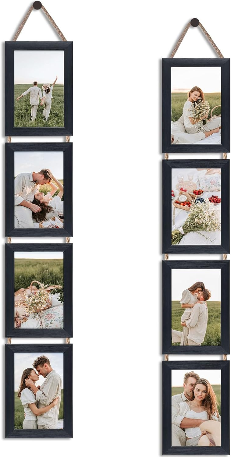 4x6 Collage Picture Frames Set of 2, Black Hanging Photo Frame for Wall