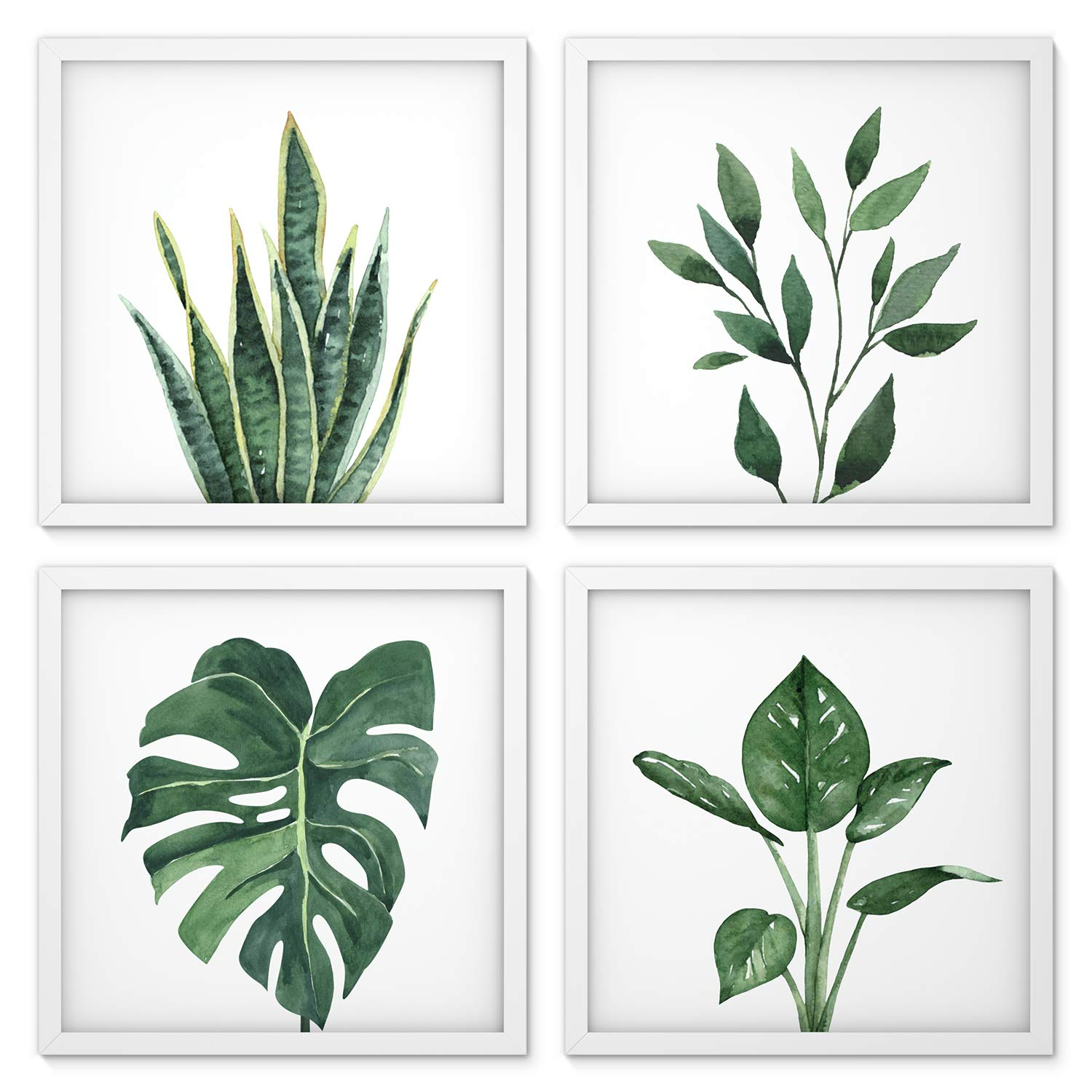 ArtbyHannah Canvas Wall Art Prints, Unframed Botanical Pictures Wall Decor, Sage Green Leaf Plant Poster for Bedroom Decorations & Gift (10x10 Inch, 4 Pack)