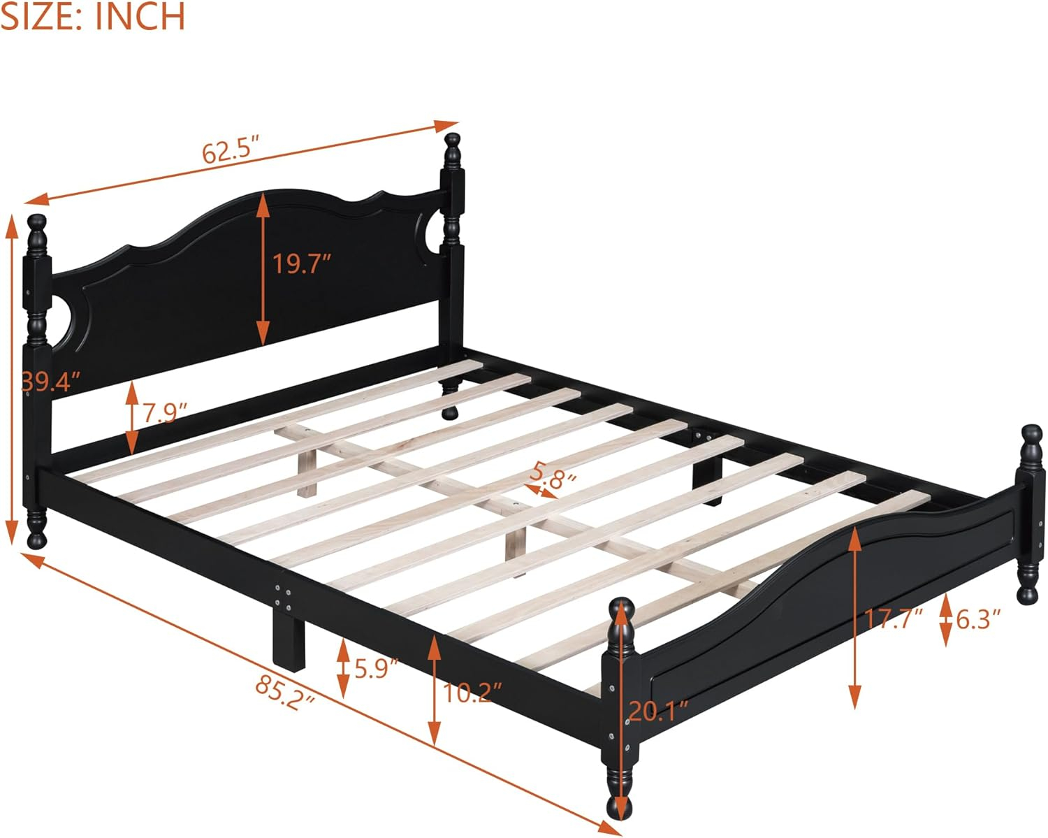 Queen Size Wood Platform Bed Frame for Boys Girls Kids Toddler,Retro Style Platform Bed with Wooden Slat Support,Black