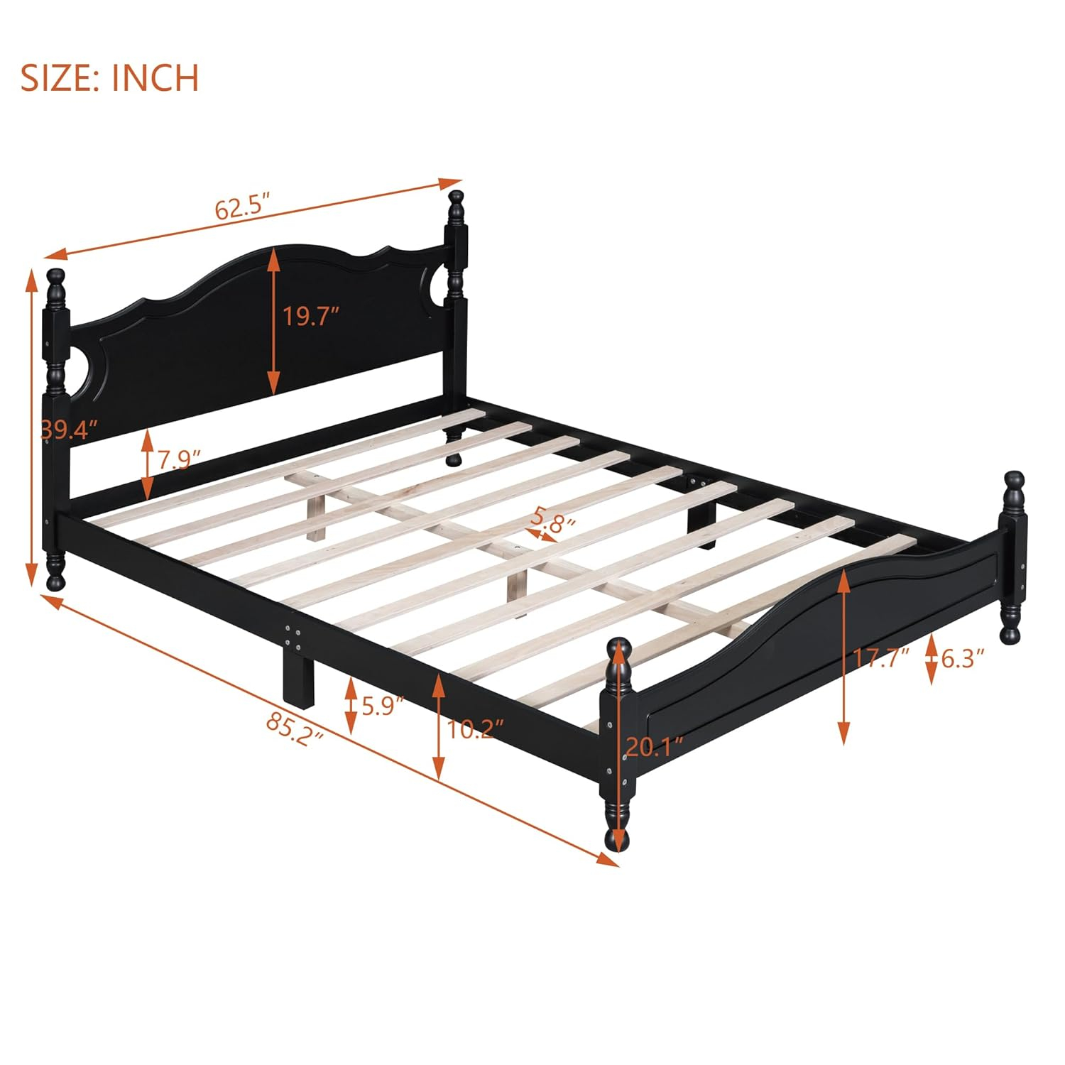 Queen Size Wood Platform Bed Frame for Boys Girls Kids Toddler,Retro Style Platform Bed with Wooden Slat Support,Black