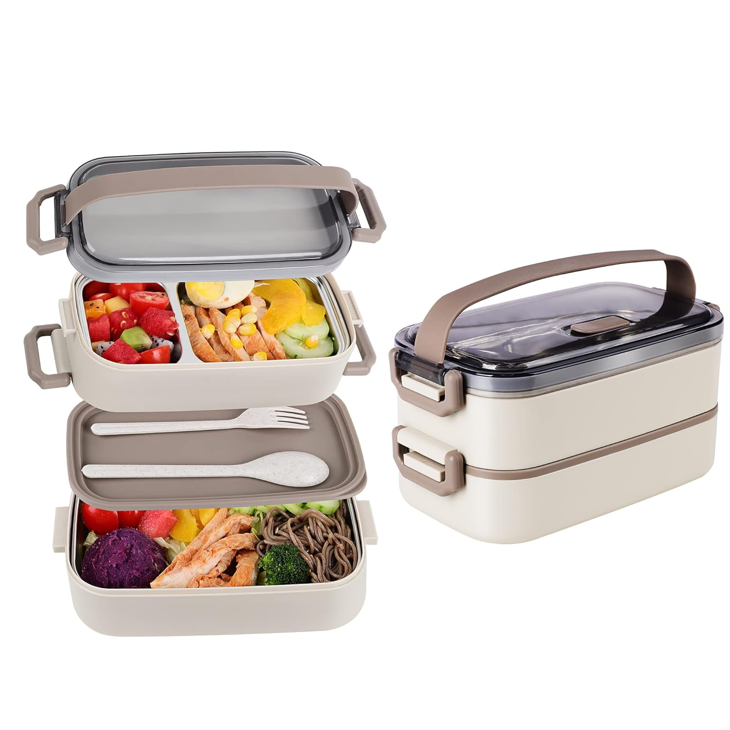Stainless Steel Bento Box for Adults&Kids,Japanese Leakproof Lunch Box Divided Food Meal Storage Containers Set Stackable 2 Layer for Children School Picnic Green