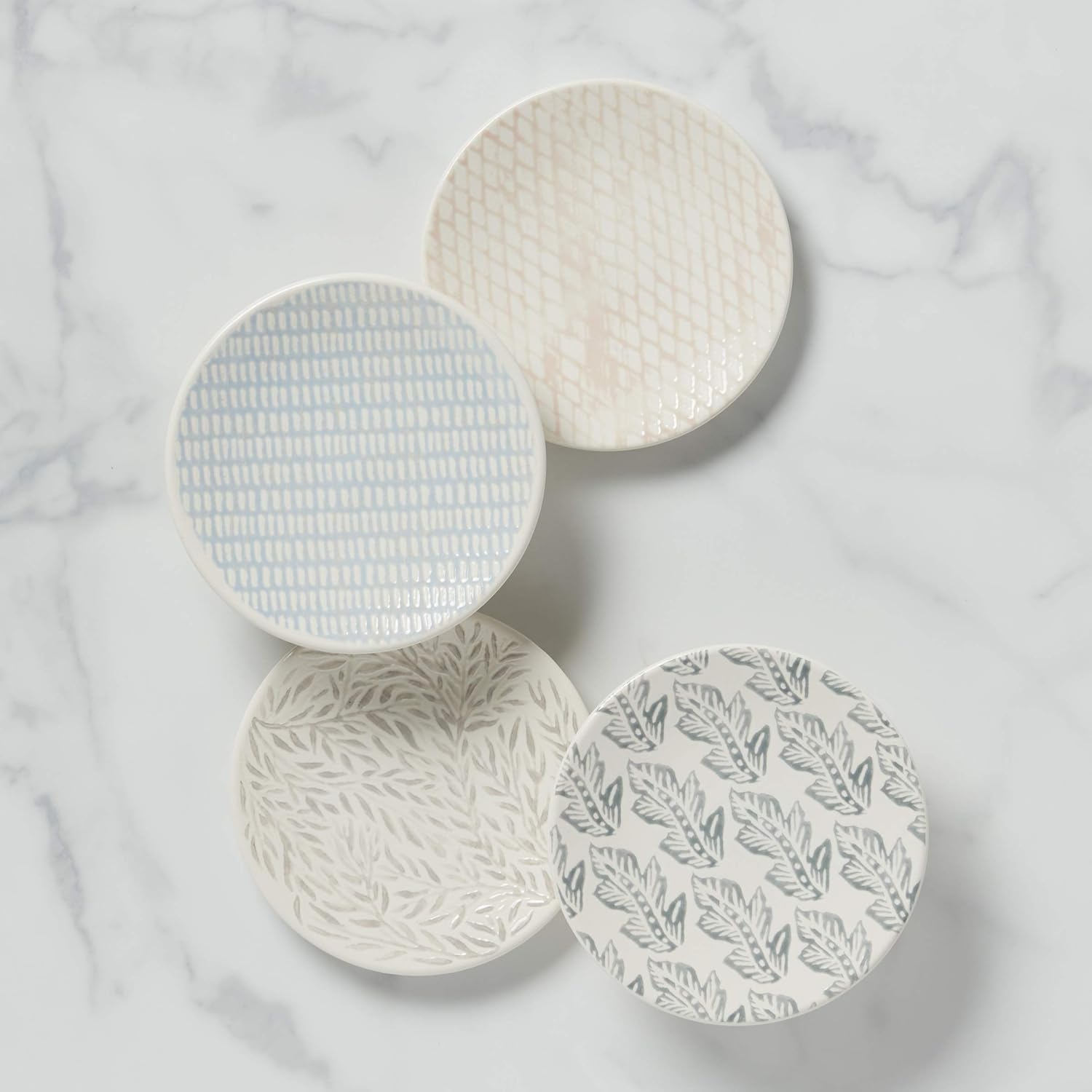 Contemporary Hand-Painted Blue Ceramic Tidbit Plates, Set of 4