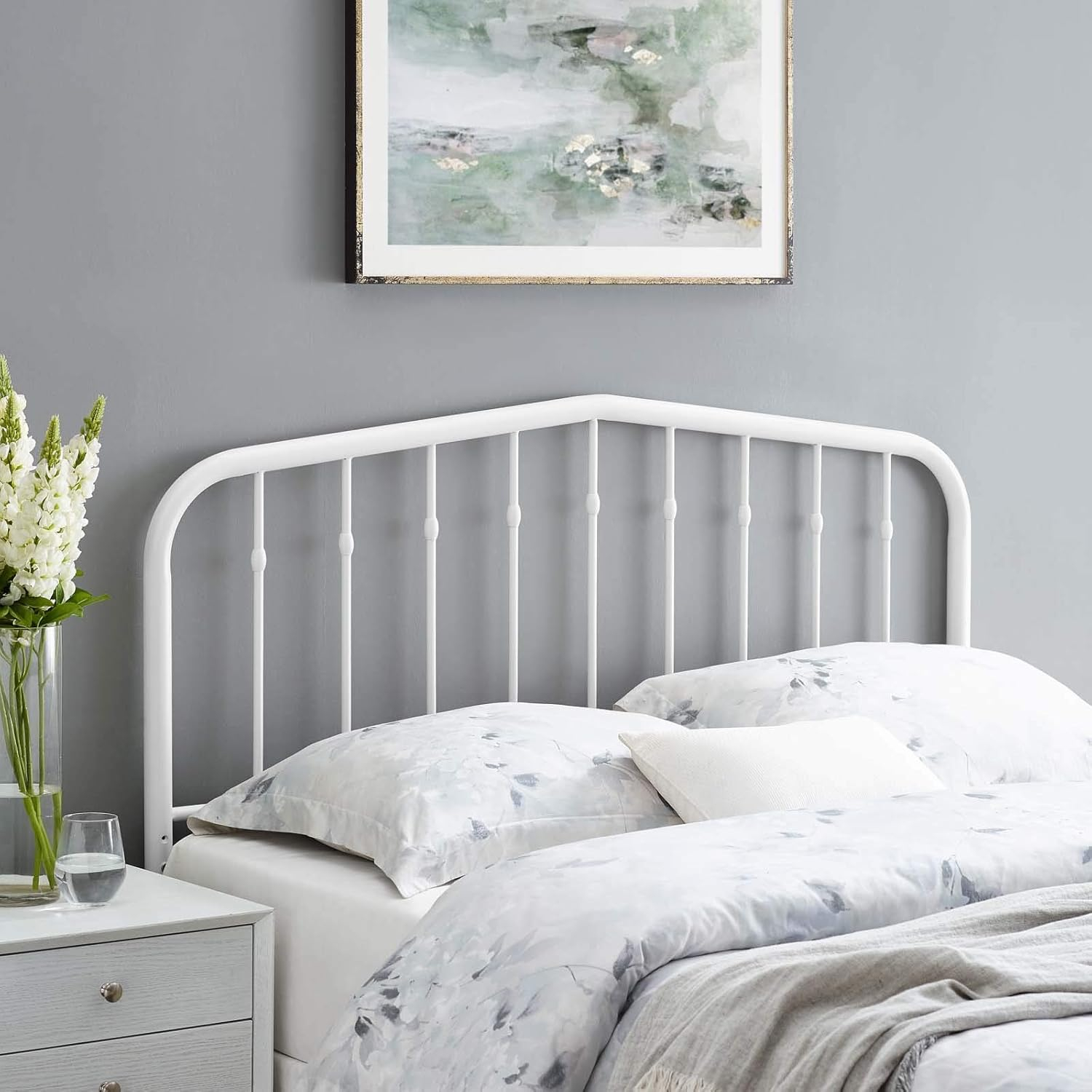 Lennon White Twin Metal Headboard with Adjustable Height