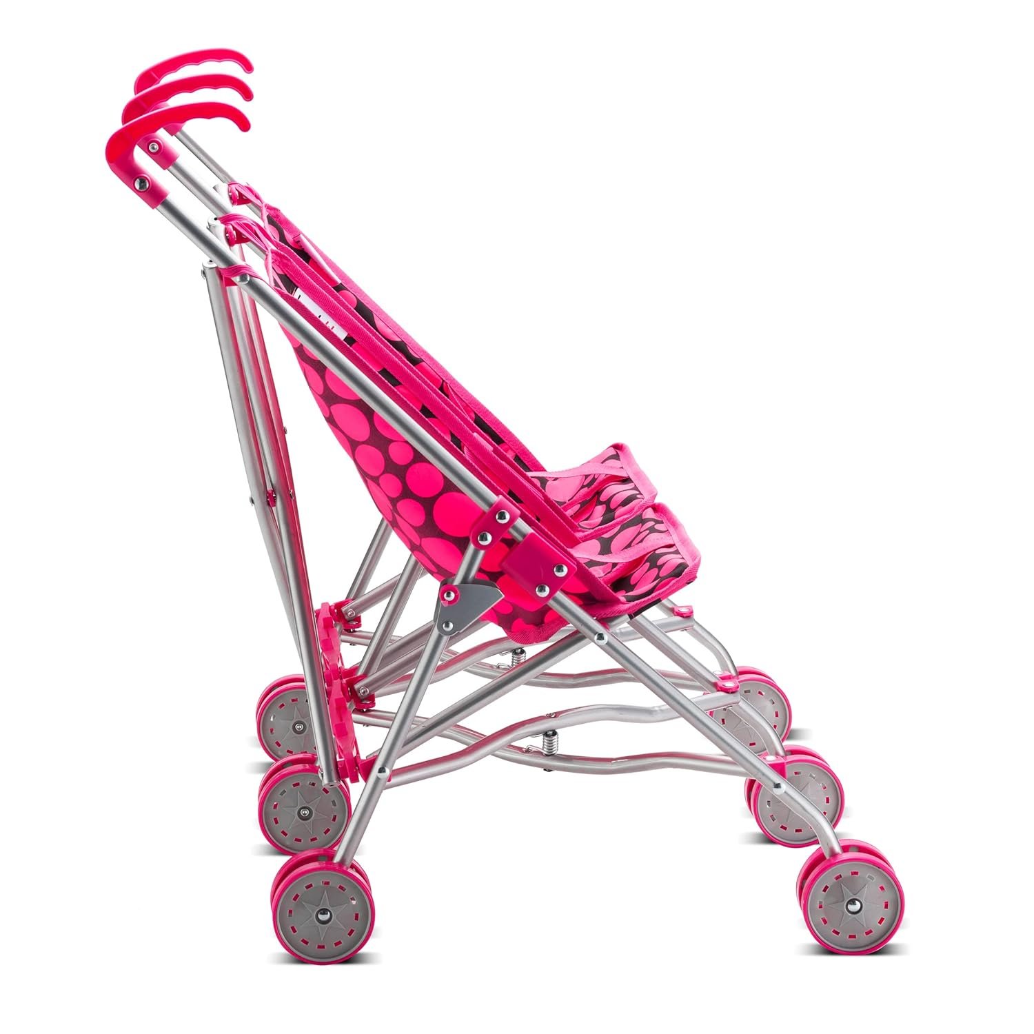 Double Doll Stroller for Twin Baby Dolls - Toy Stroller for Toddlers 3 Years and up, Pink & Black Polka Dots Design for Kids