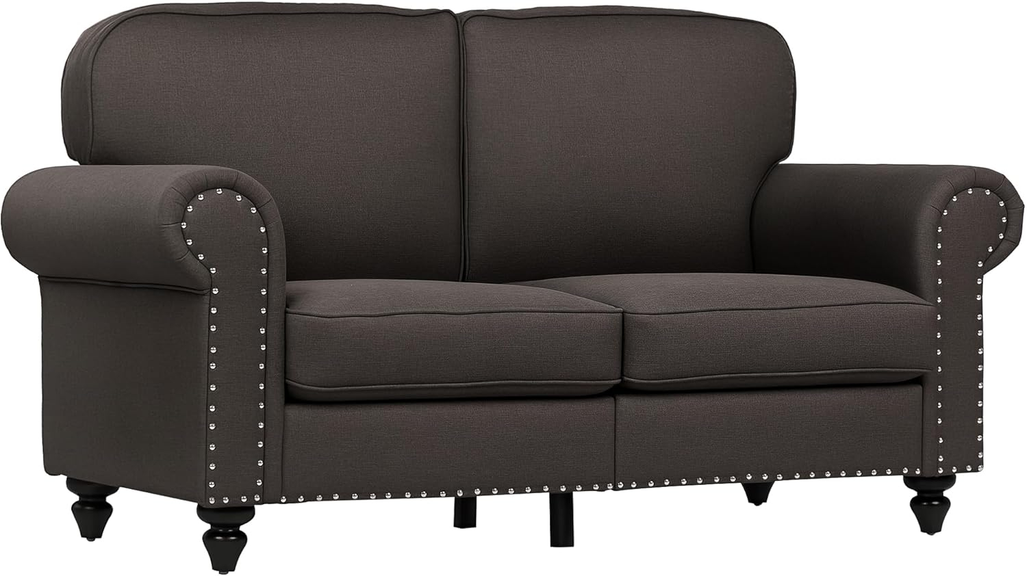 Dark Brown Fabric Upholstered Mid Century Modern Loveseat Sofa