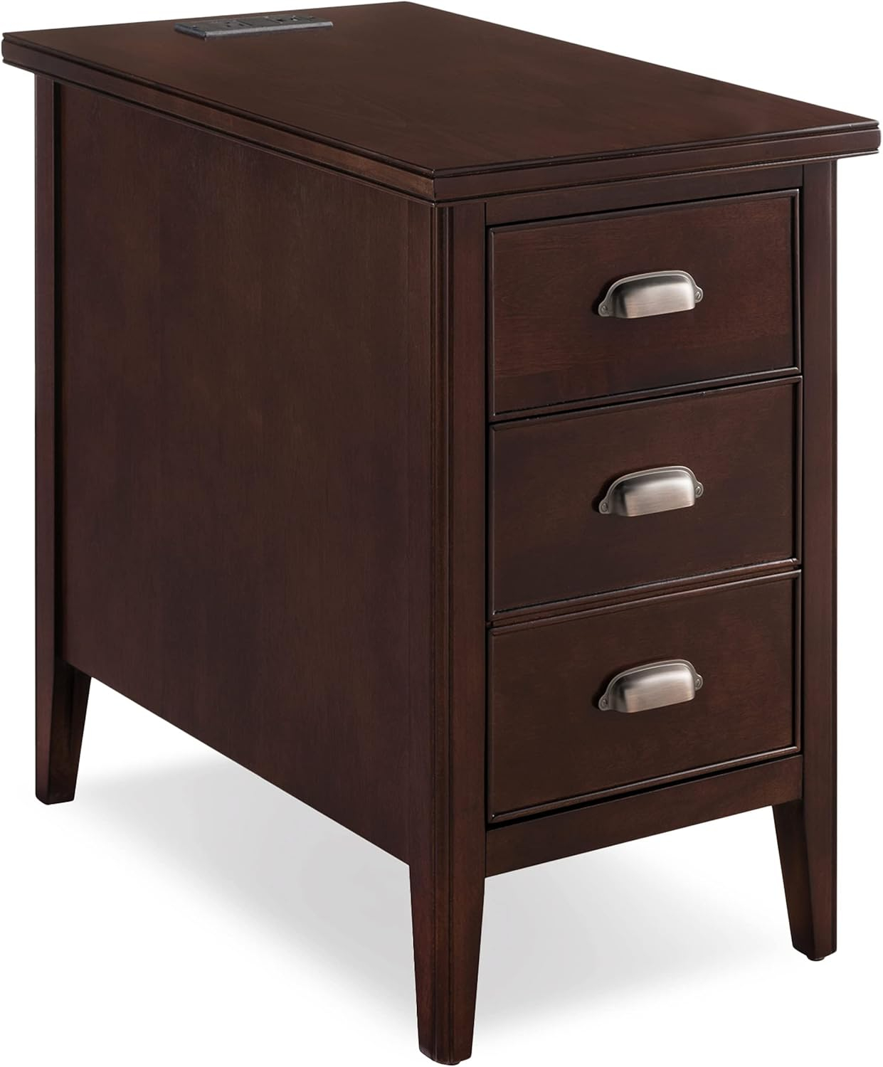 Traditional Brown Lacquered Hardwood End Table with Storage