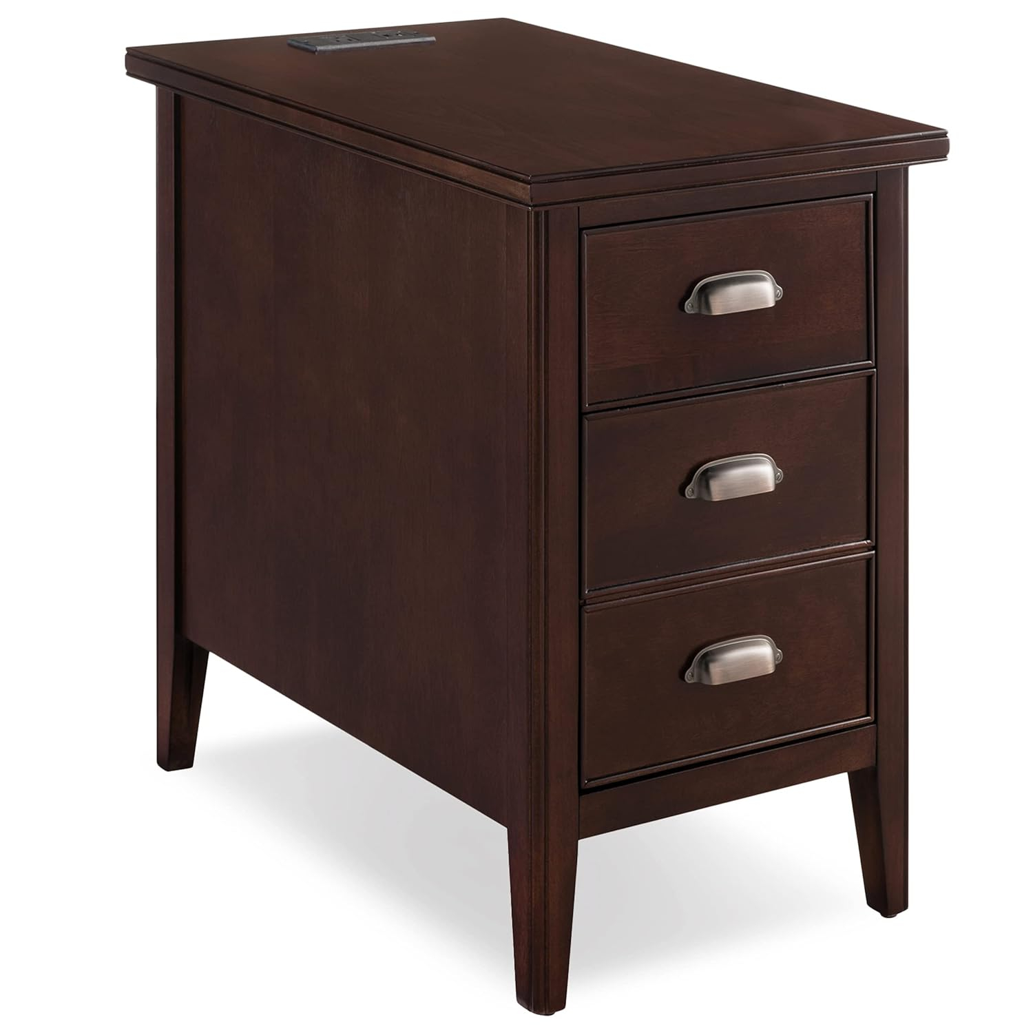 Leick Home 10508 Laurent Cabinet End Table with Top Drawer, Door and 2-plug AC/USB Outlet, Chocolate Cherry