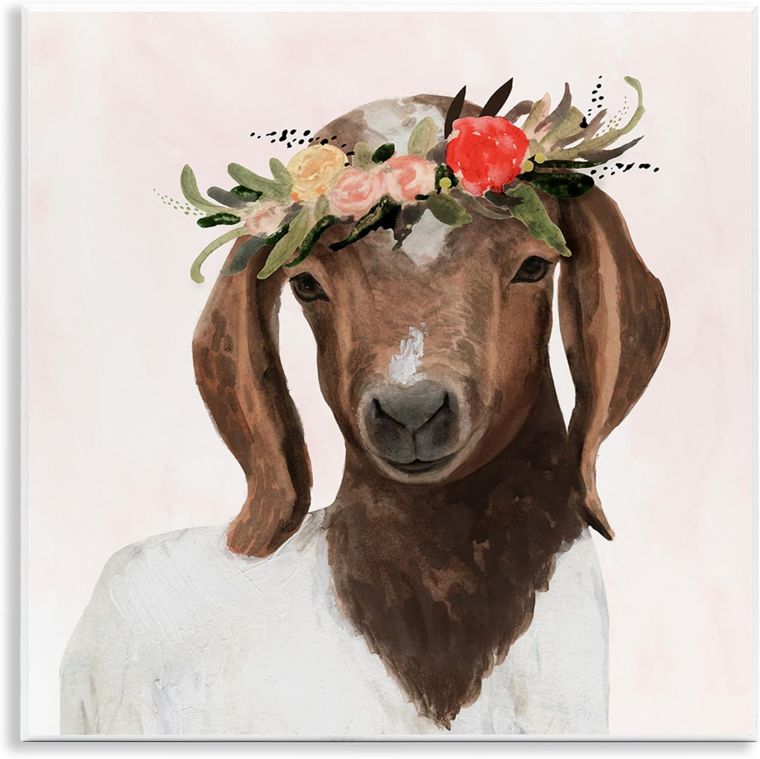 The Stupell Home Décor Collection Springtime Flower Crown Long Ear Baby Goat Wall Plaque Art, 12 x 12, Multi-Color