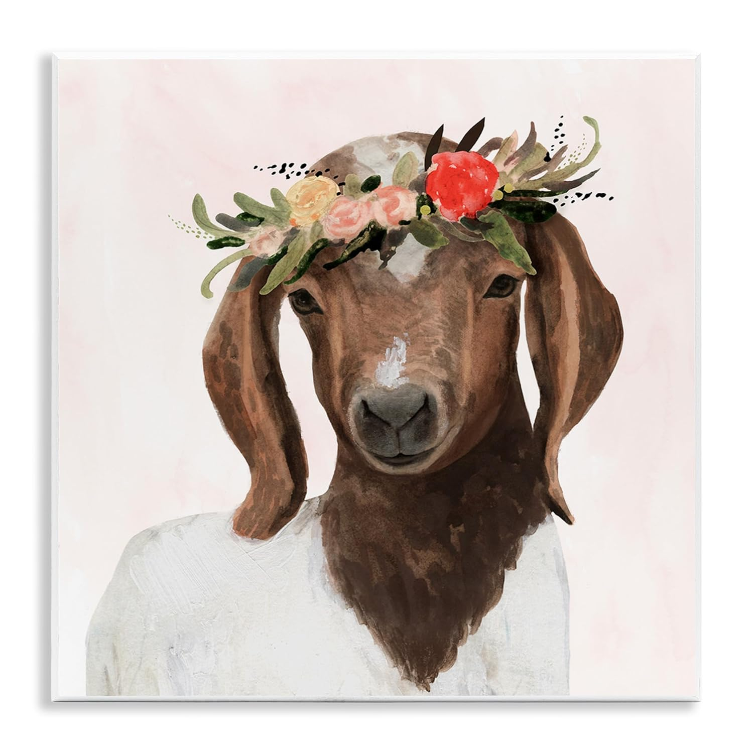 The Stupell Home Décor Collection Springtime Flower Crown Long Ear Baby Goat Wall Plaque Art, 12 x 12, Multi-Color