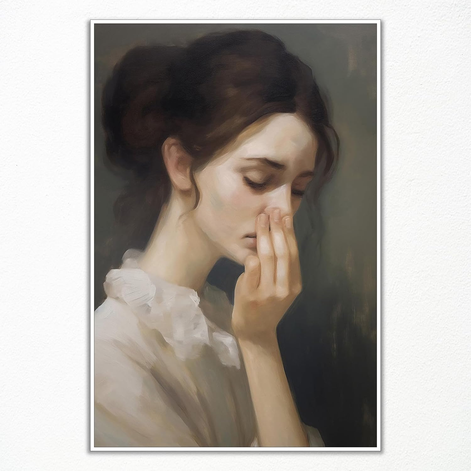 XMJJQQ Funny Bathroom Wall Art, Vintage Funny Bathroom Poster Classical Painting Bathroom Canvas Wall Art, Humor Amusing Toilet Art Pinching Nose Funny Wall Decor 12x16in Unframed, Girl 03