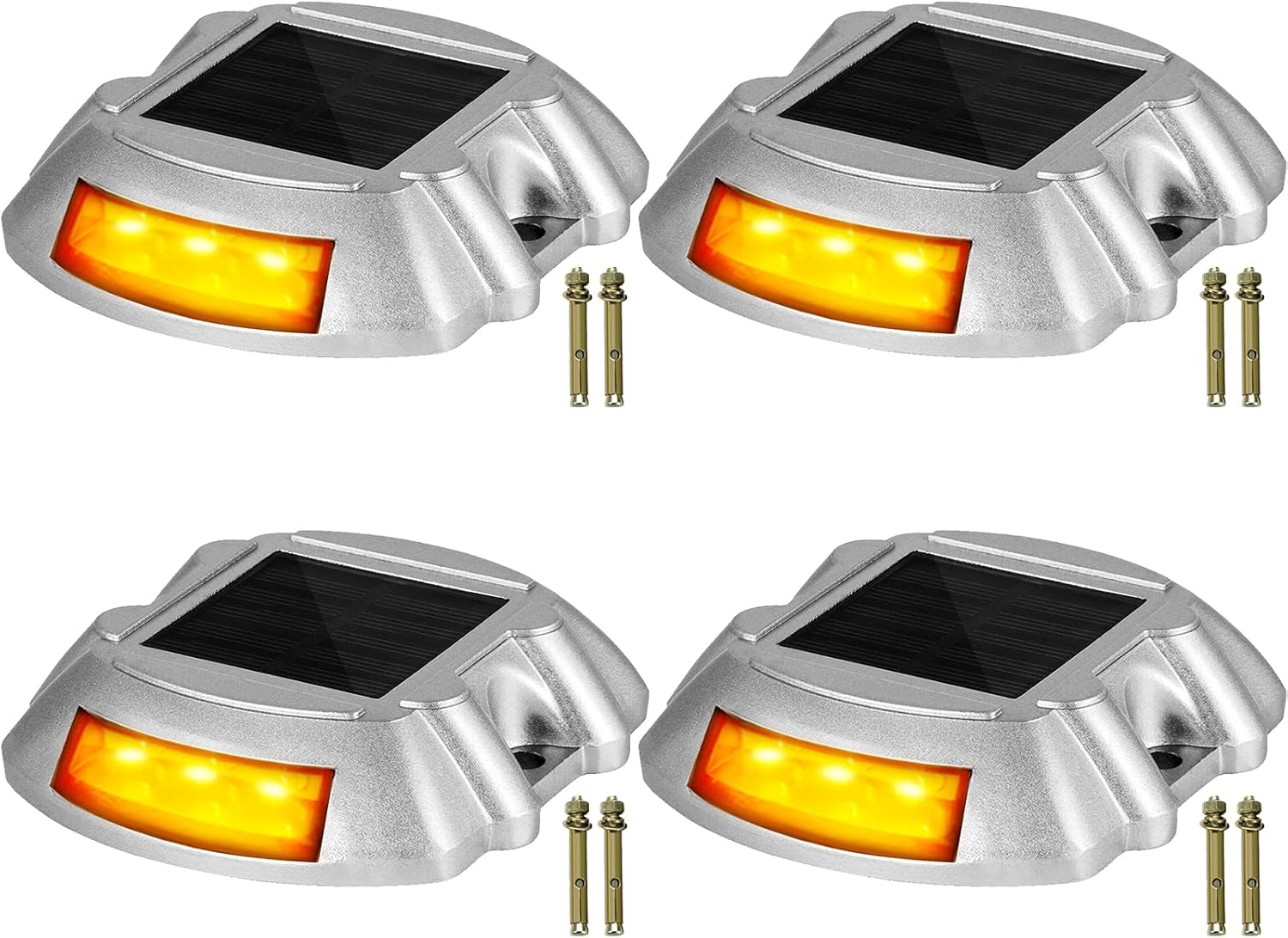 Vevor Solar Driveway Lights, 4-Pack With Switch Button, Waterproof Deck Lights, Wireless Dock 6 LEDs for Path Warning Garden Walkway Sidewalk Steps, LED Bright Green