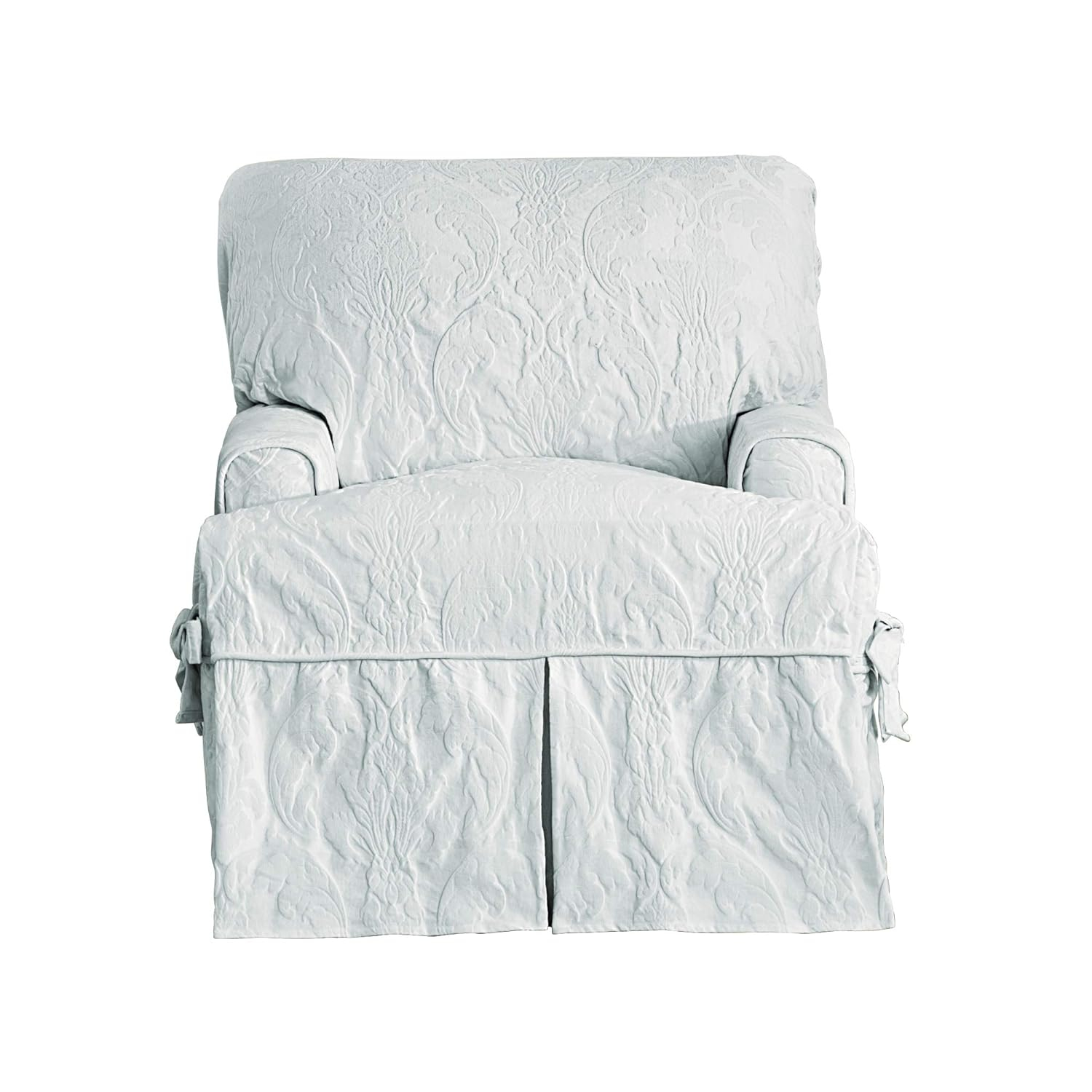 SureFit Matelasse Damask One Piece Chair Slipcover - White