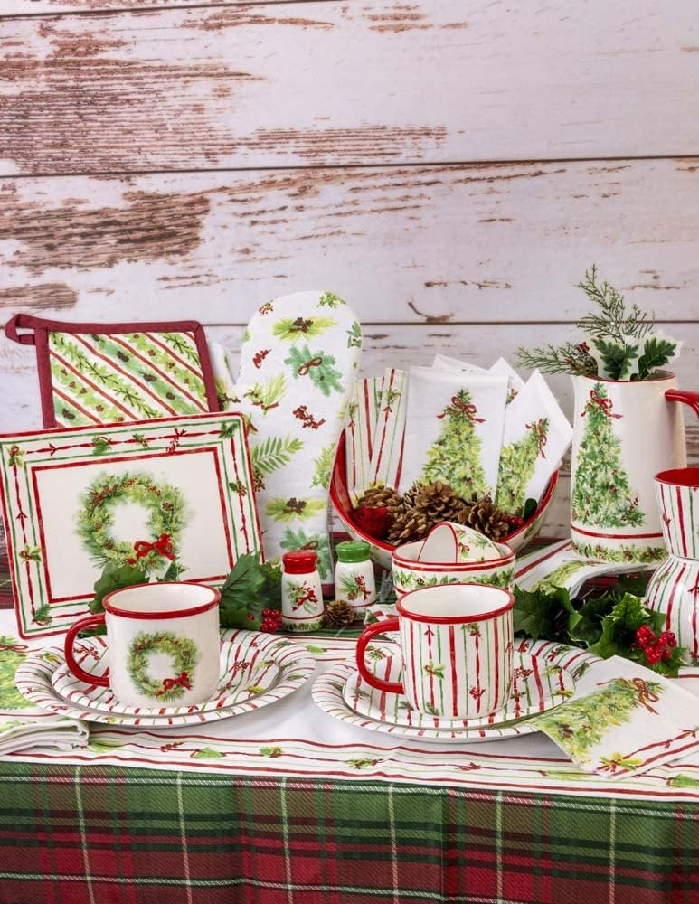 Holiday Ceramic Cylindrical Salt & Pepper Shakers, Red and Green