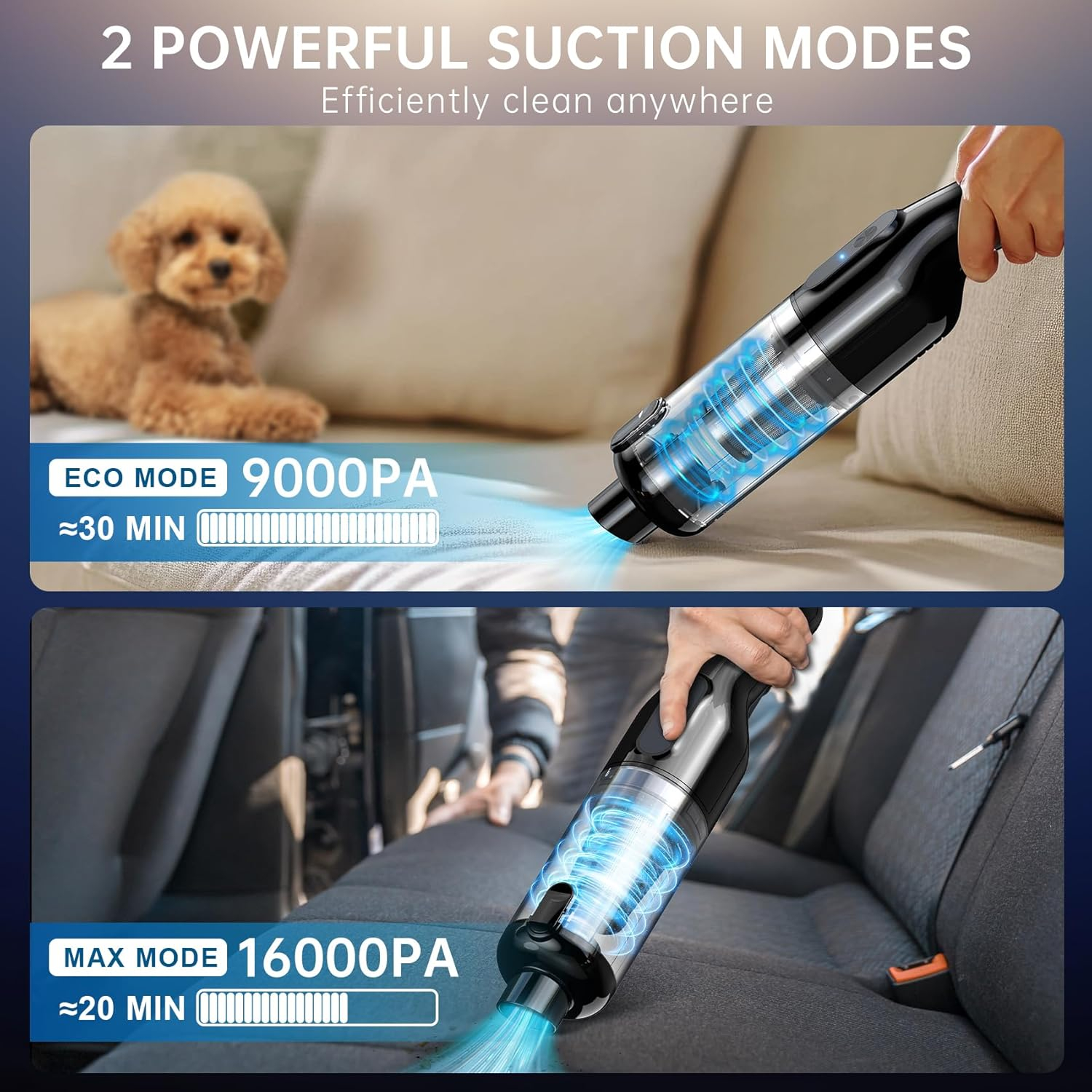Cordless Handheld Vacuum, Rechargeable Car Vacuum with 16000Pa Powerful Suction, Ultra-Lightweight 1.3lbs, Brushless Motor, Multiple Accessories for Home Office Car Pets Cleaning