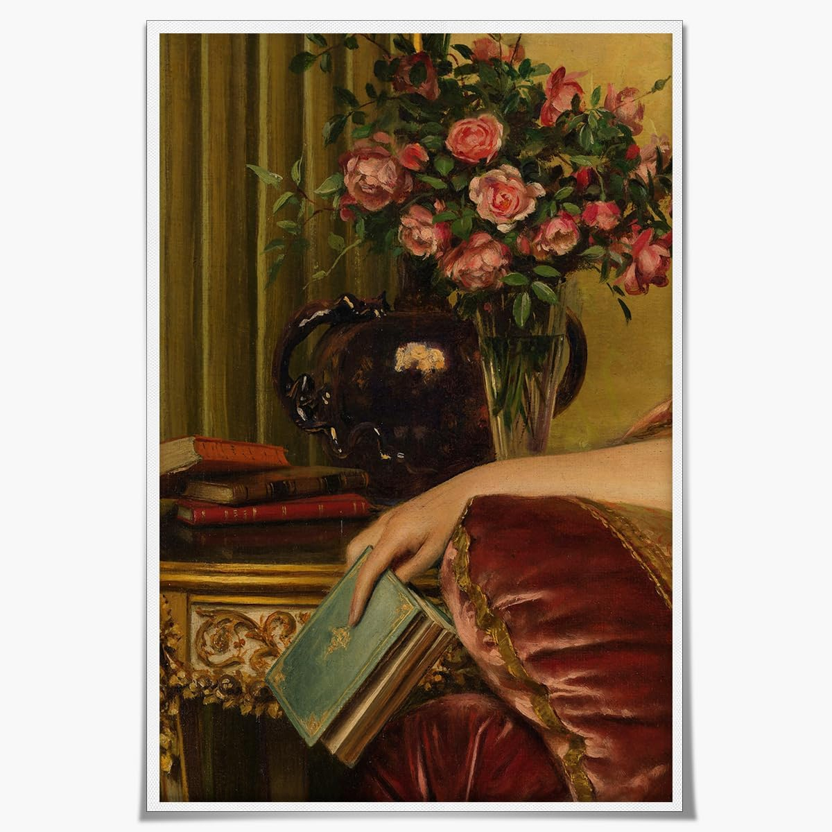 Vintage Art Portrait Maximalist Decor with Baroque Rococo Canvas Wall Art Print Eclectic Room Decor Oil Painting Renaissance Traditional for Living Room, Office, Bedroom - 12x16in Unframed