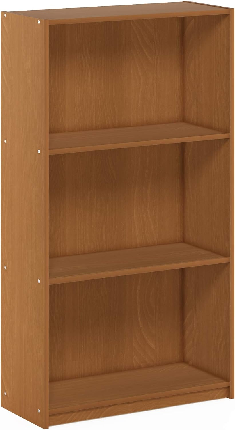 Furinno Basic Engineered Wood 3-Tier Bookcase Storage Shelves in Light Cherry