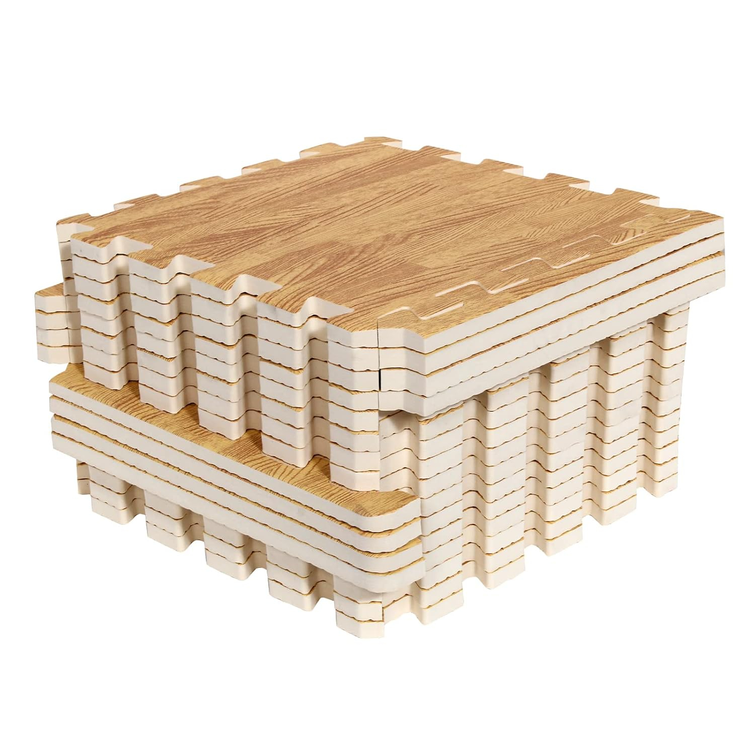 16pcs Interlocking Printed Wood Grain EVA Foam Mats Protective Floor Tiles Exercise Play Mat for Kids Room Parlor Bedroom Home 11.8" x 11.8" (Wood Grain Yellow)