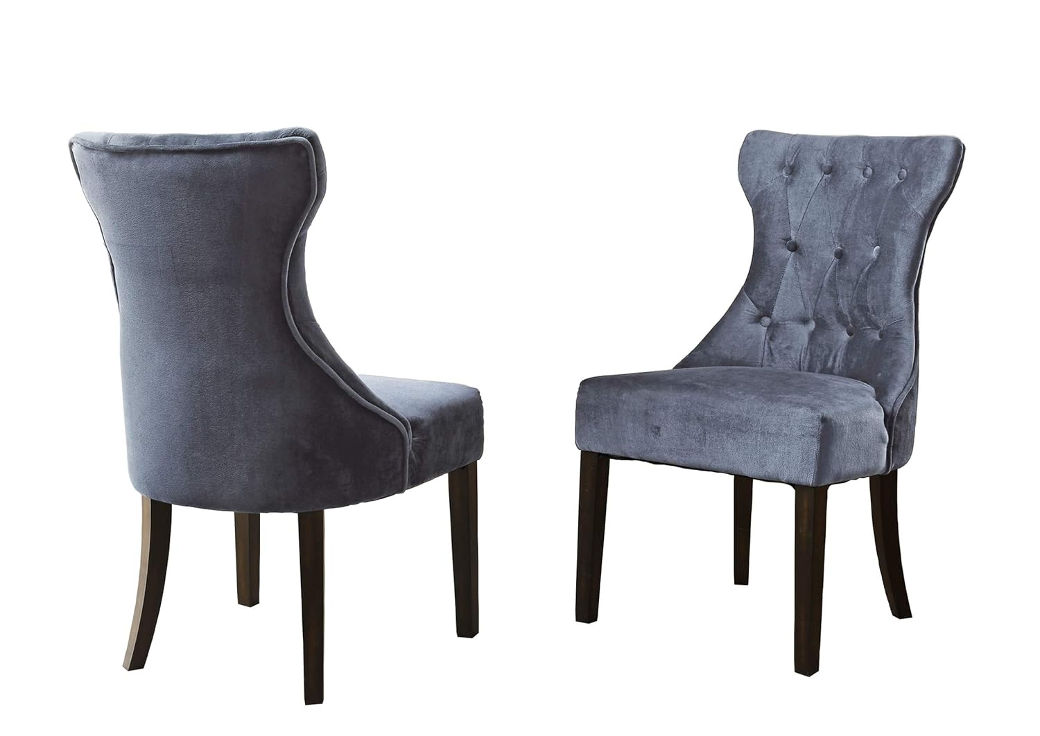 Dickens Dining Side Chair Button Tufted Velvet Espresso Wood Legs Modern Contemporary, Grey, Set of 2