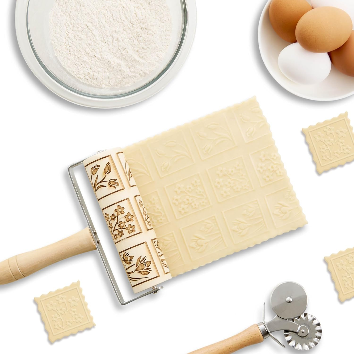 Mrs. Anderson's Baking Mini Embossing Rolling Pin, Spring Flowers Design, Poplar Wood and Chrome-Plated Iron