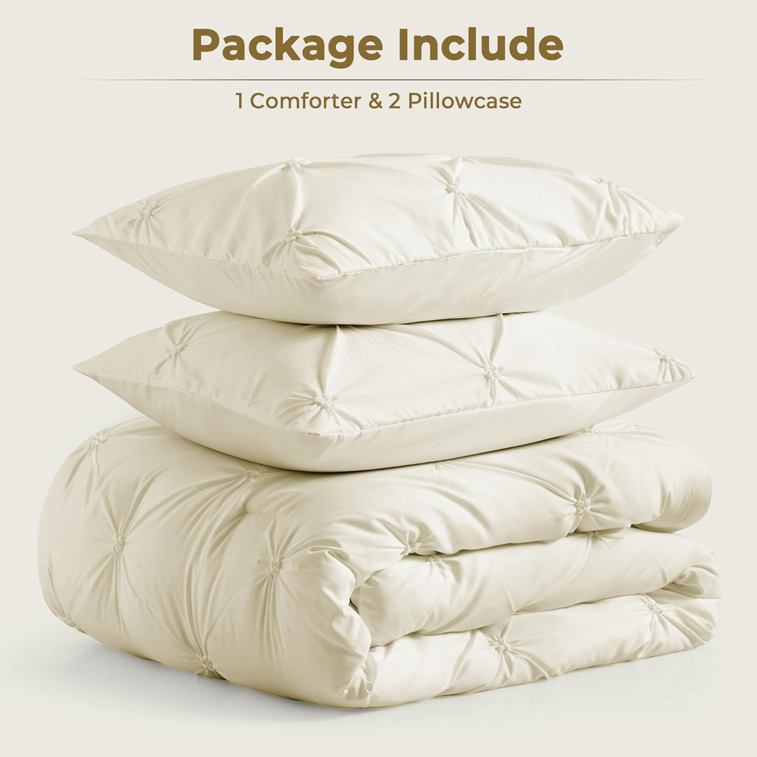 WOLKI Queen Size Comforter Set Cream, 3 Pieces Bed Lightweight Solid Bedding Comforters Sets, All Season Fluffy Down Alternative Comforter Bed Set Quilt Blanket