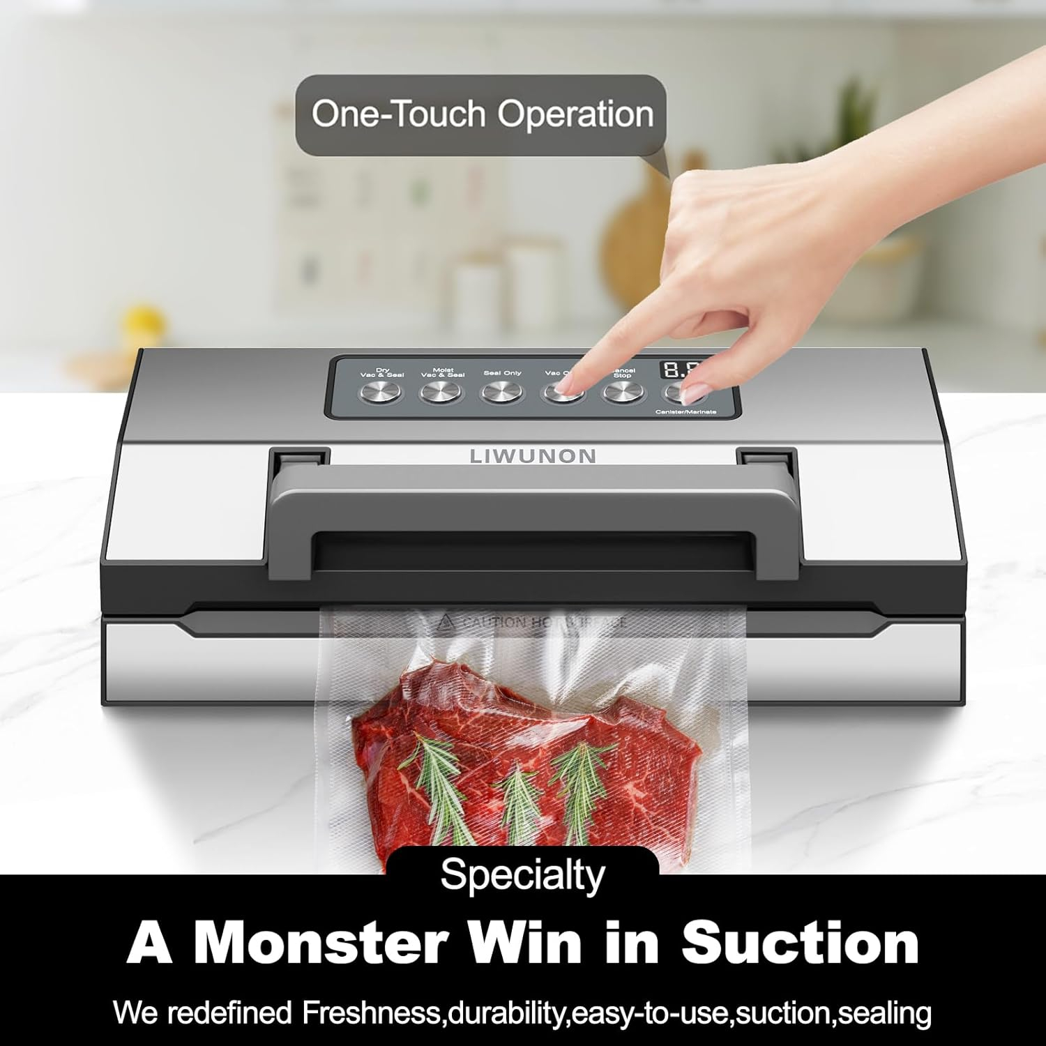 Precision Vacuum Sealer – LIWUNON Stainless Steel Food Vacuum Sealer Machine, Double Heat Seal, All-in-One Versatile for All Foods, Large Bag Storage, Built-in Cutter, Easy-Lock Handle