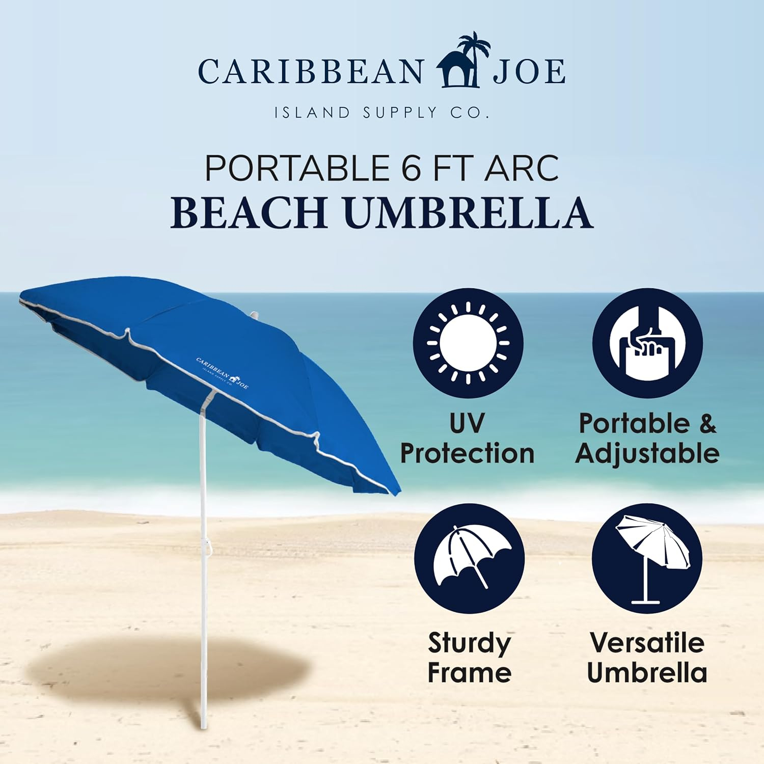 Caribbean Joe 6ft Beach Umbrella with UV Protection and Matching Case