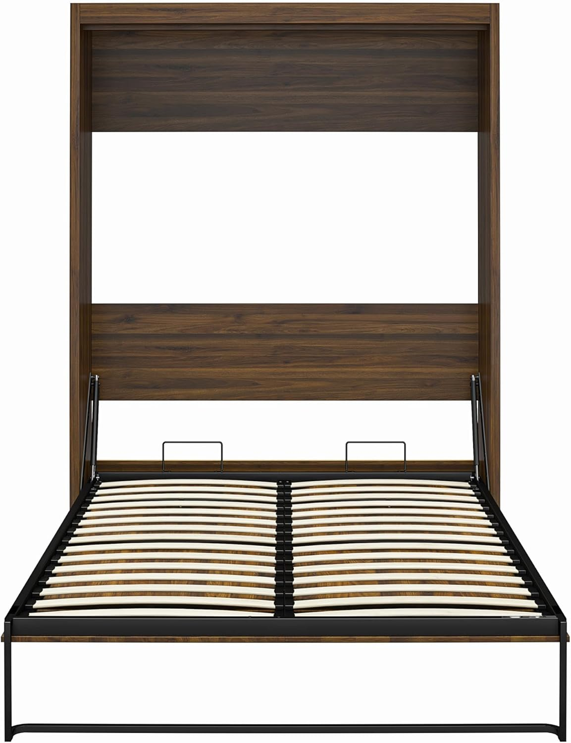 Columbia Walnut Full Size Murphy Bed with Storage and Slats