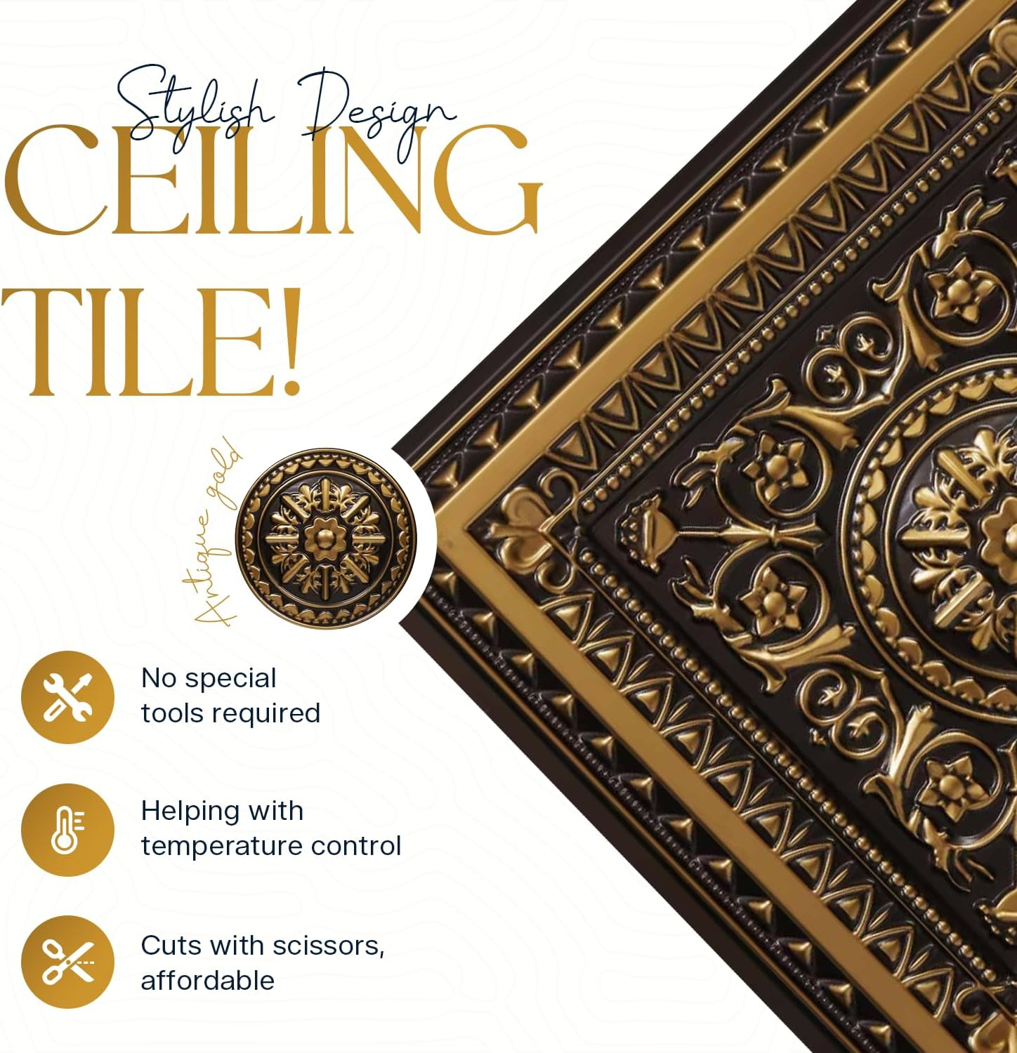 La Scala-Faux Tin ceiling Tile - Antique Gold