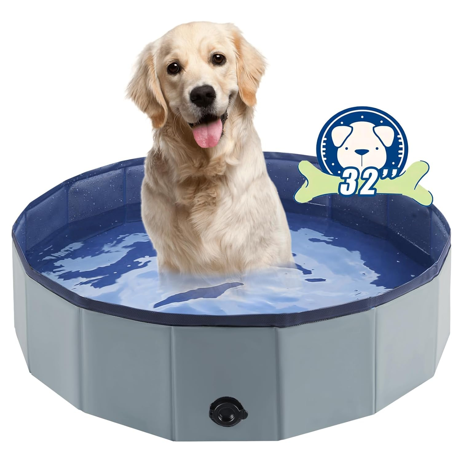 Foldable Dog Bath Swimming Pool Plastic Kiddie Pool Professional Tub Collapsible Grooming Bathtub for Pets Kids Baby and Toddler, 32 x 8 Inches Blue (Gray, S - 32'' x 8'')