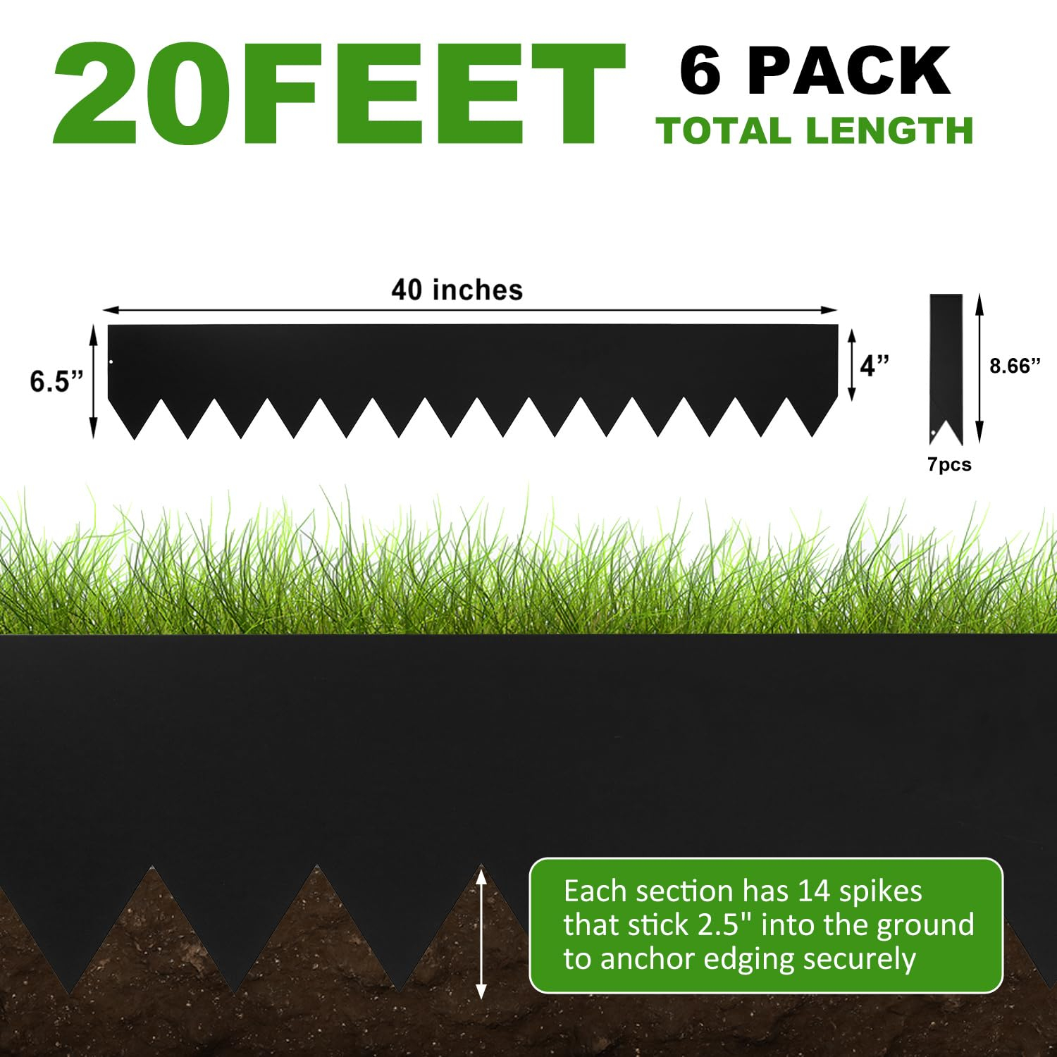 Hugeleaf Metal Landscape Edging, 40” L x 6.5” H Metal Edging for Landscaping with 7Pcs Stakes, Metal Garden Edging Pack of 6 (20 Feet Total Length)