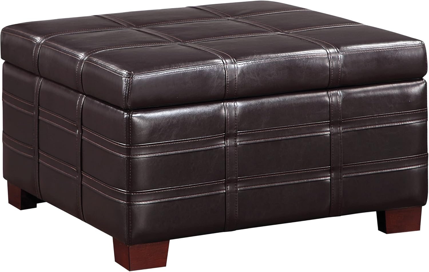 Detour Strap Square Storage Ottoman in Espresso Faux Leather