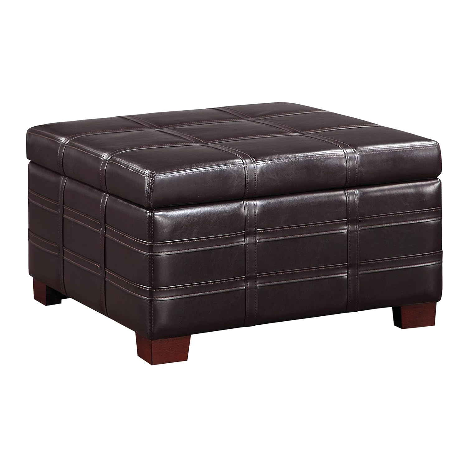 Detour Strap Square Storage Ottoman in Espresso Faux Leather