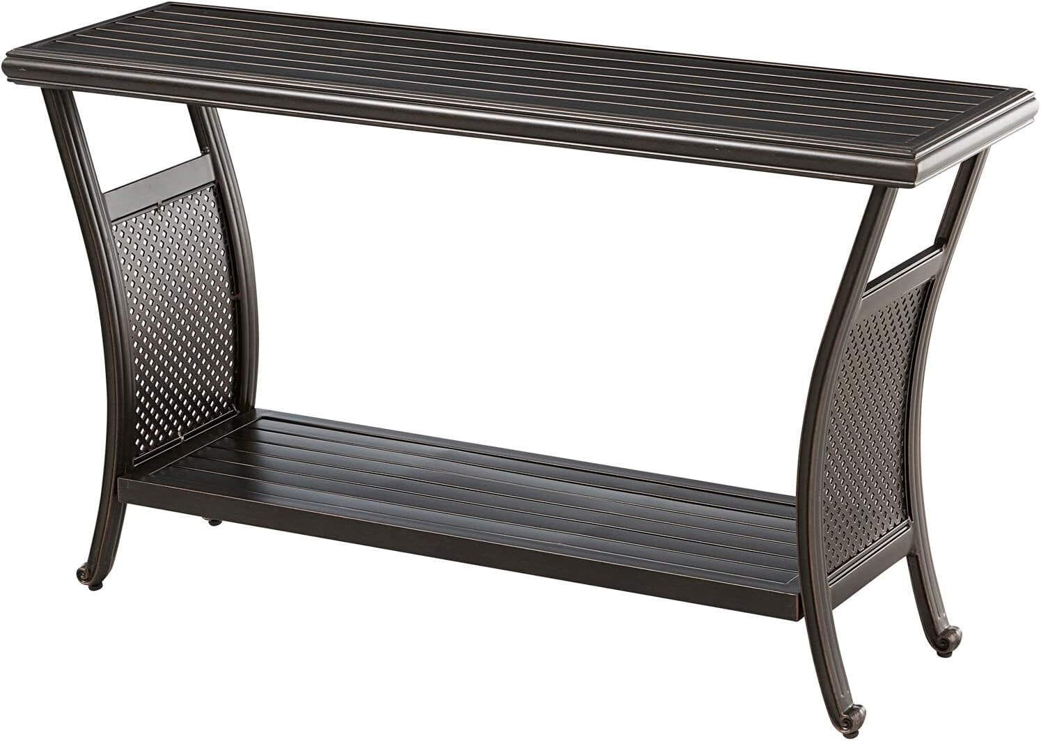 Hanover Traditions Outdoor Patio 50" Slat Top Console Table, 2 Shelf, Brushed Bronze Finish, Rust-Resistant, All-Weather - TRADCONTBL